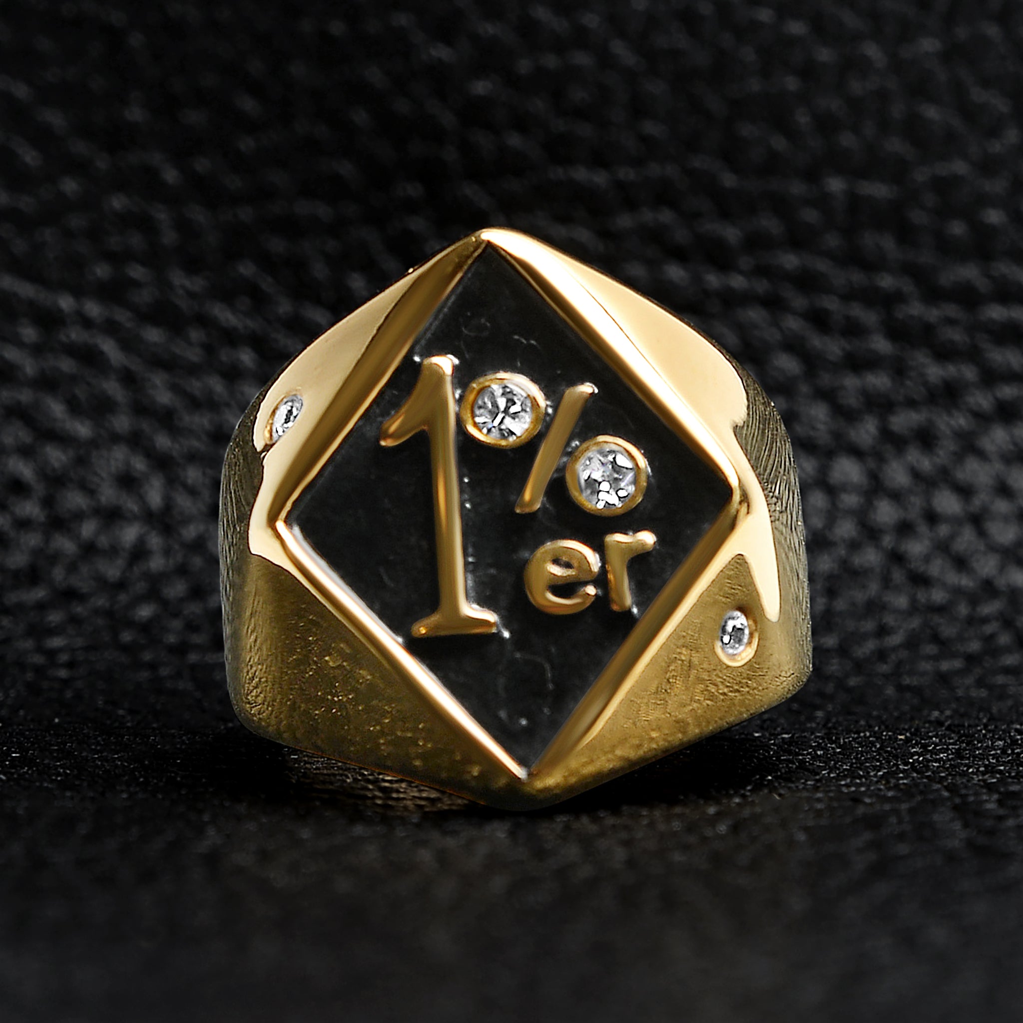 Stainless Steel 1%er with CZ Accents Signet Ring / SCR3044、mySite、dreamappss