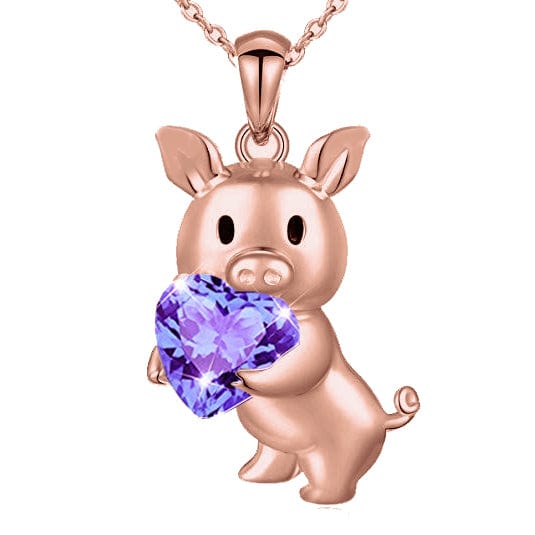 SALE! Pig with Red CZ Heart Necklace, Sterling Silver、mySite、g9winljtr