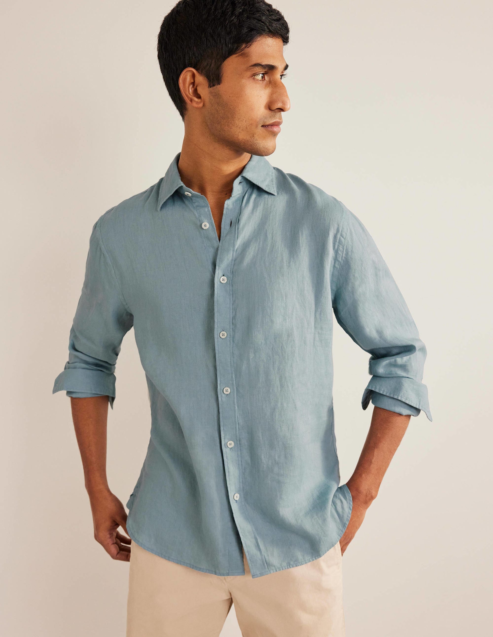  Cutaway Collar Linen Shirt-Washed Blue、mySite、ashleygrahame