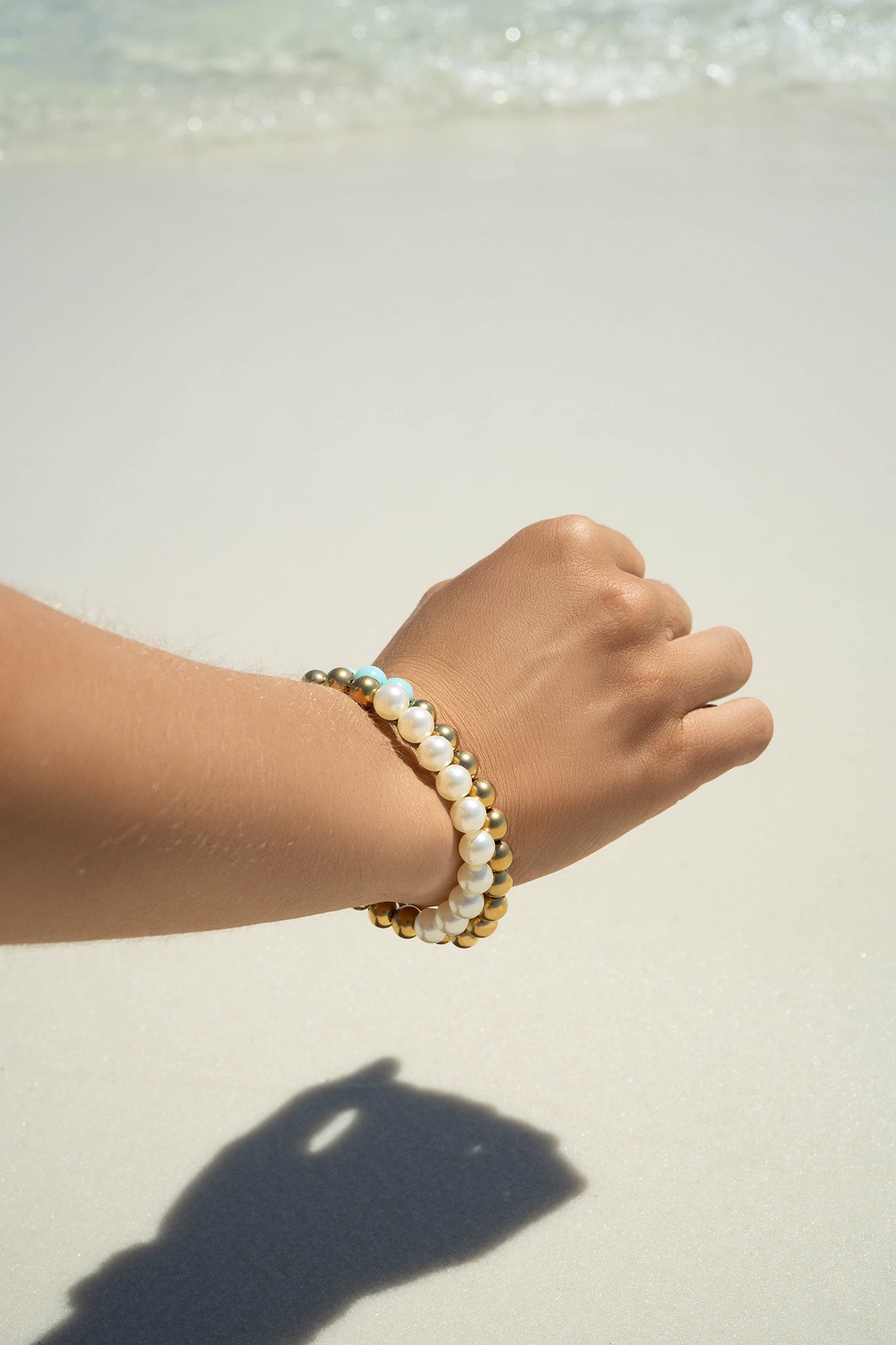 18K Gold PVD Stainless Steel Semi Precious Beaded Stretch Bracelets / SBB0355、mySite、dreamappss