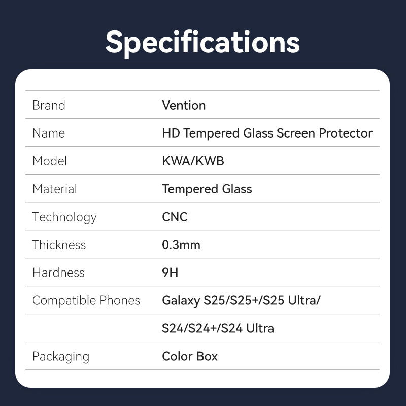 Vention HD Tempered Glass Screen Protector for Samsung Galaxy S25 6.2 with Dust-Free Installation Tool、mySite、fannypackpong