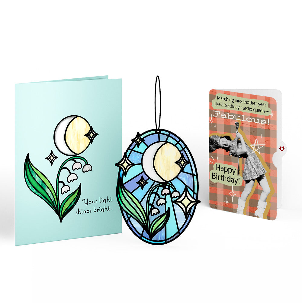 Shine Bright Twilight Bloom Birthday Suncatcher Card and Cardio Queen Sentiment Set、mySite、solidvoid