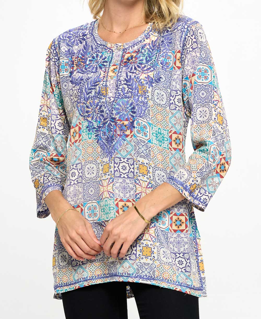 Geometric Print Embroidered Tunic、mySite、topwebapps