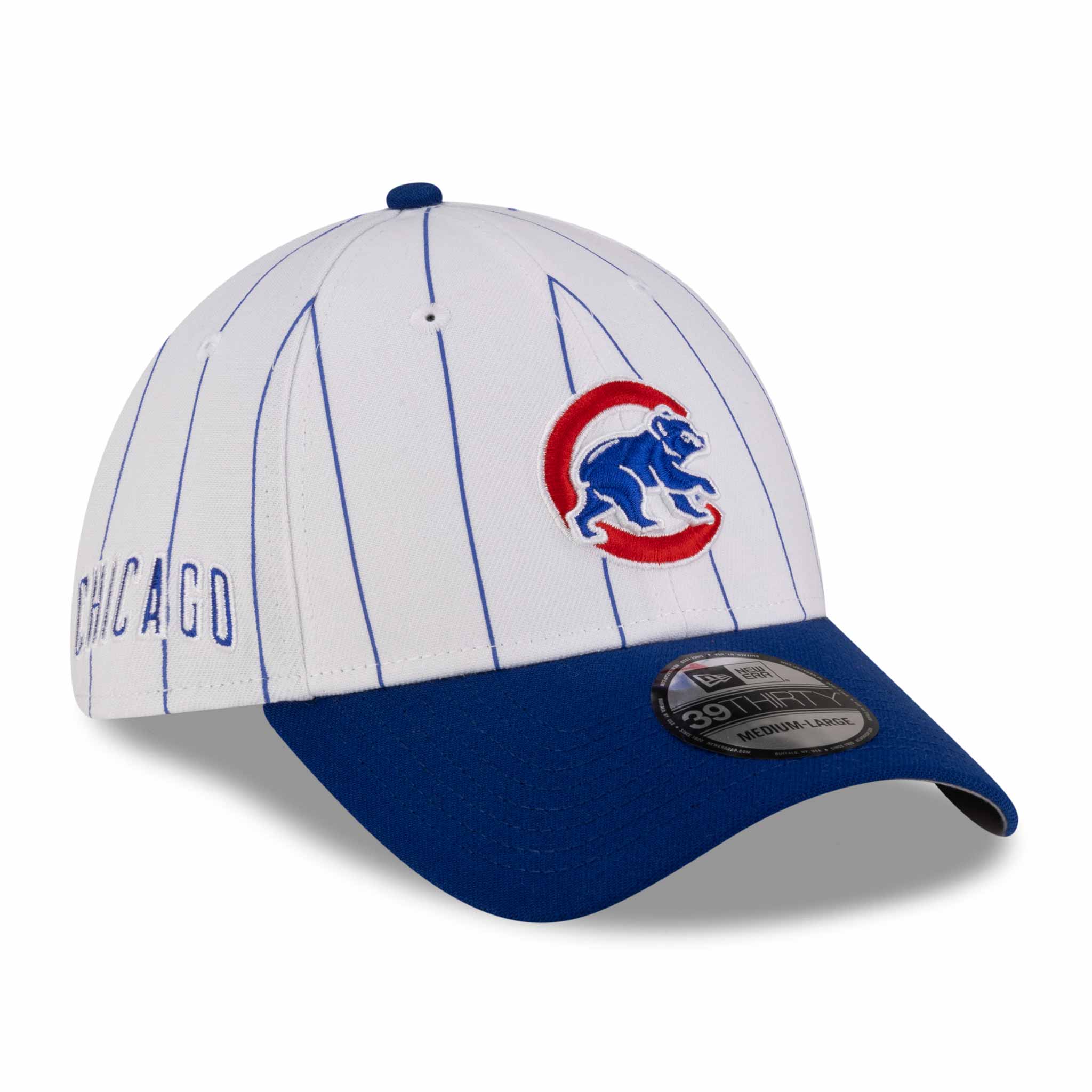 Chicago Cubs New Era 39THIRTY White Pinstripe Walking Bear Stretch Fit Cap、mySite、vikingsvslions