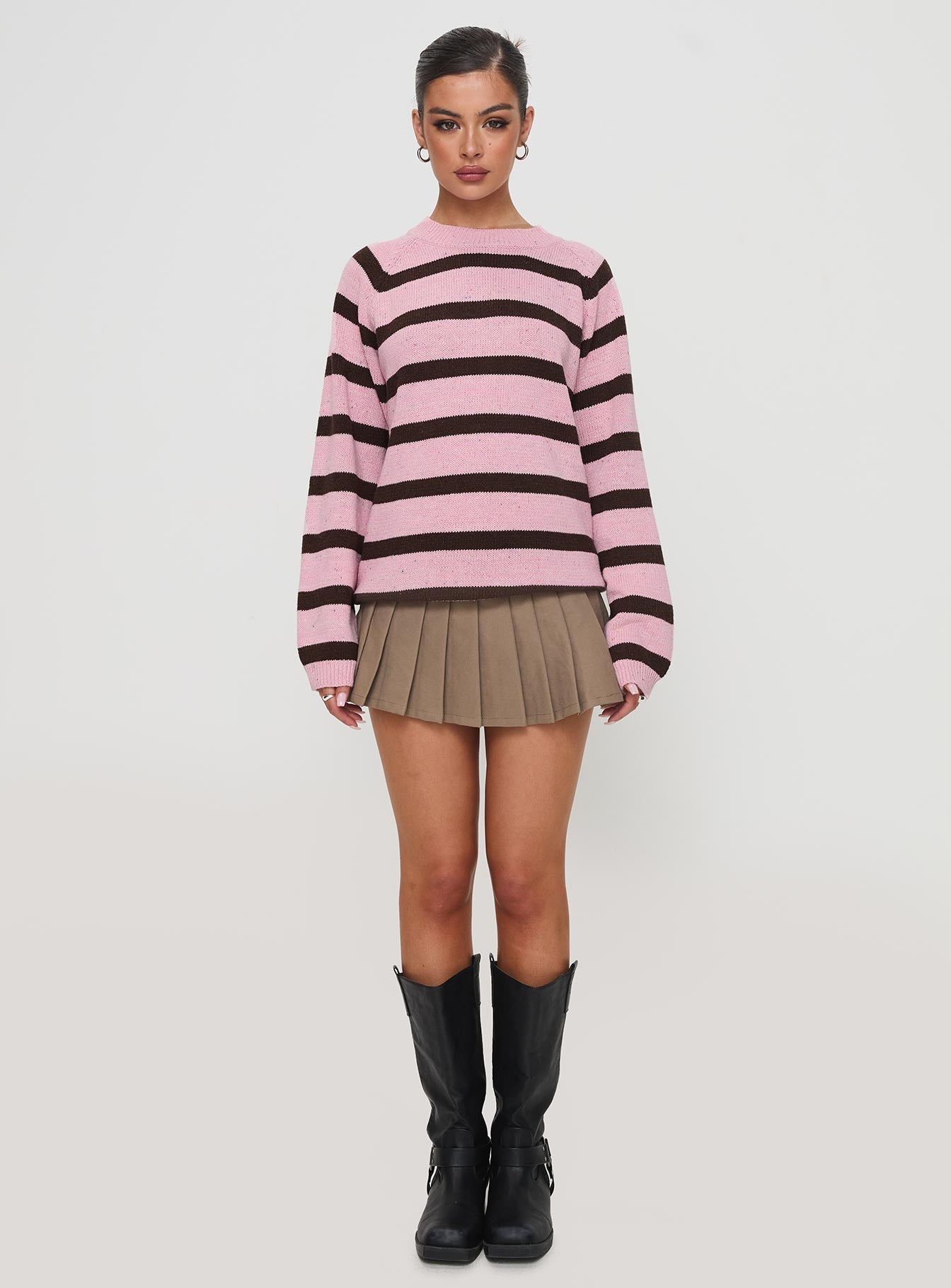 Jacquette Knit Sweater Pink / Brown、mySite、solidvoid