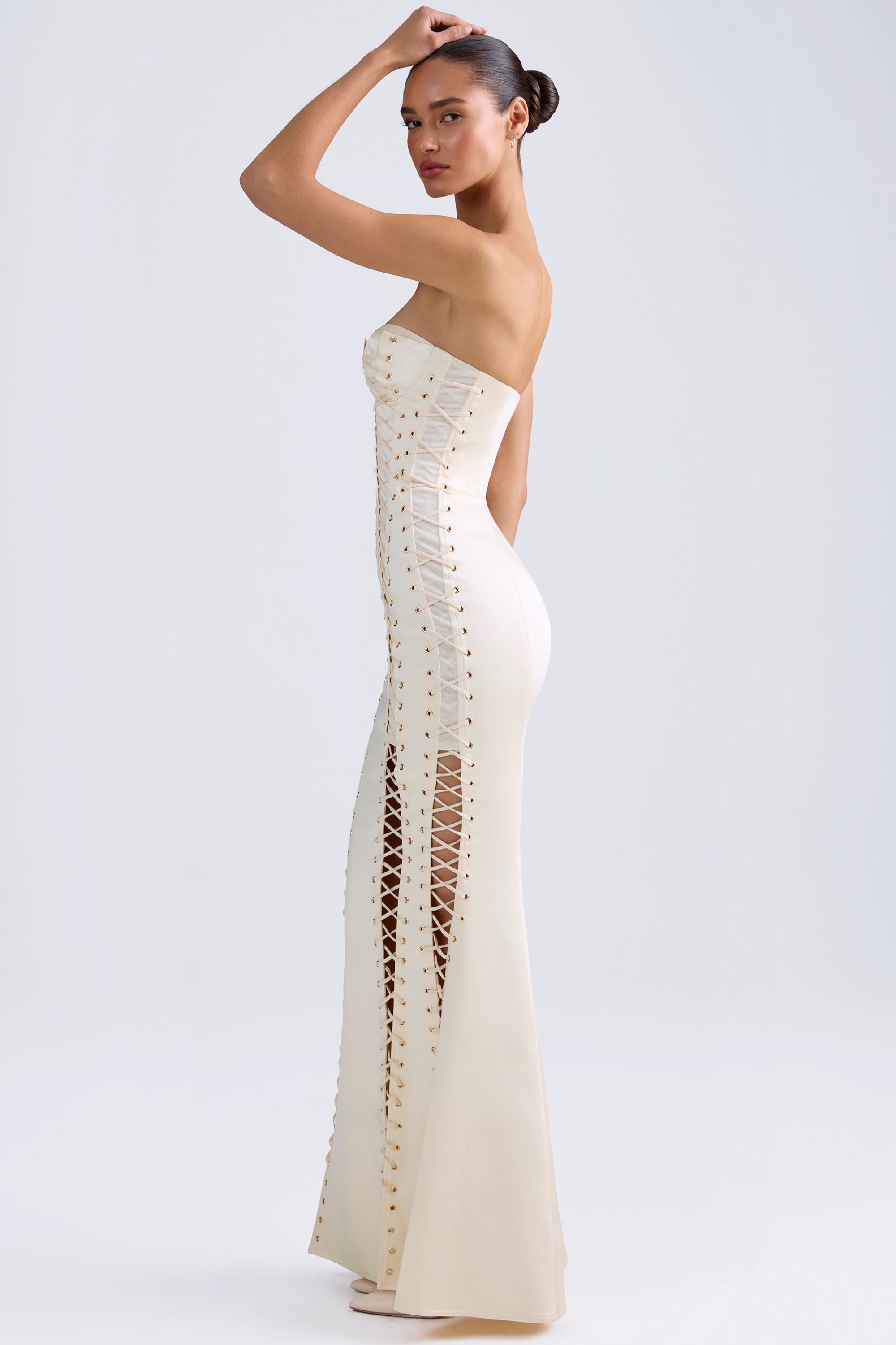 Lace-Up Corset Gown in Ivory、mySite、solidvoid