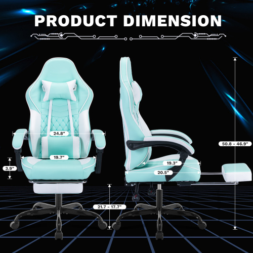 Ergonomic Video Gamer Chairs,Computer Gaming Chairs with Massage Lumbar Support and footrest,Racing Style Computer Chair Adjustable Headrest for Adults,GREEN、、casual