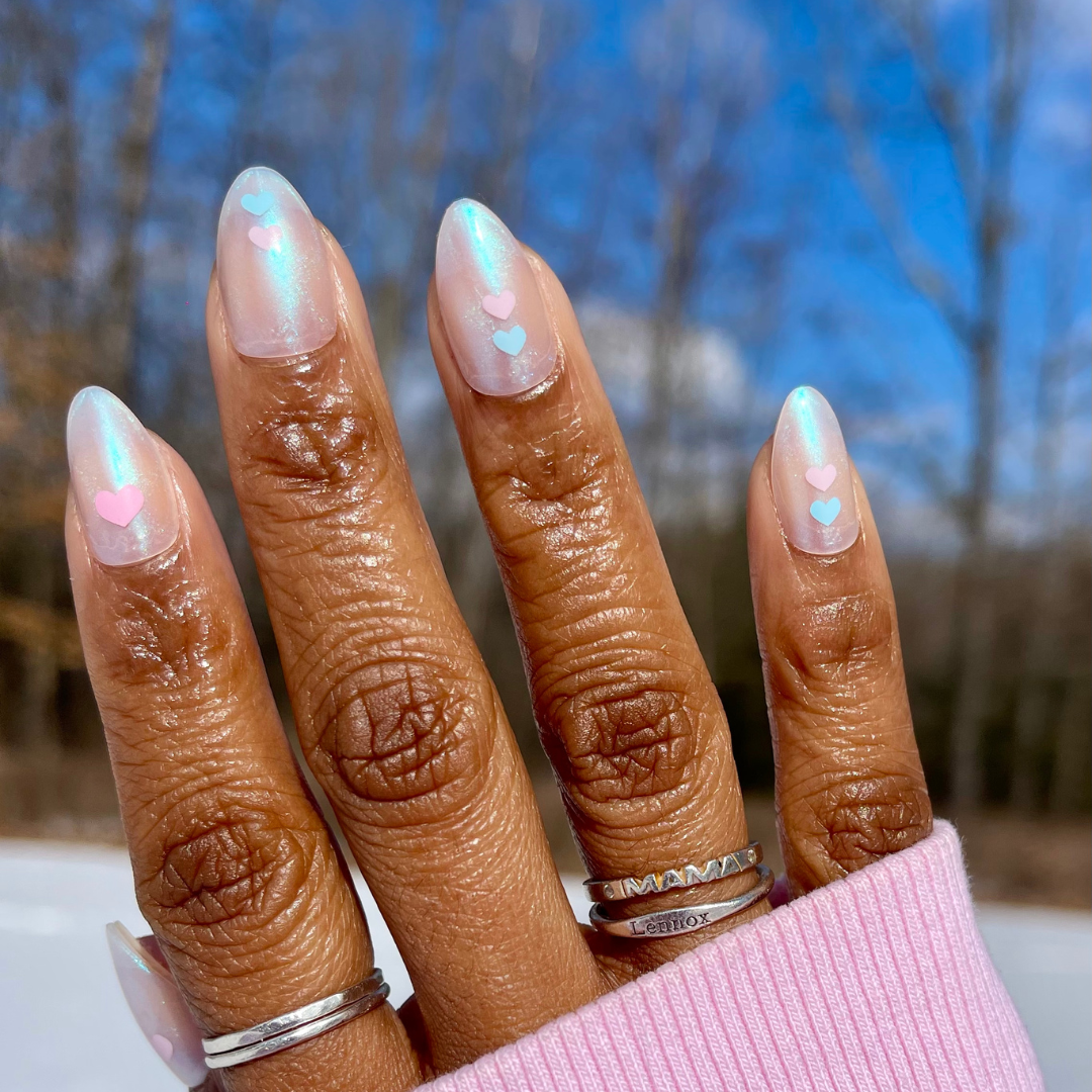 Milky Chrome Hearts - Press-On | Medium | Almond、mySite、solidvoid