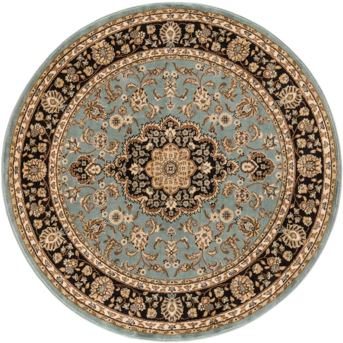 Medallion Kashan Light Blue Traditional Round Rug、mySite、gigharbornorthrealestate