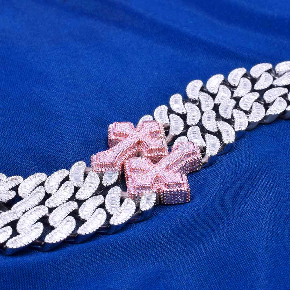 CUSTOM CLASP 15MM Moissanite Baguette Cross Miami Cuban Link Chain 14K Gold、mySite、hinf8tx79
