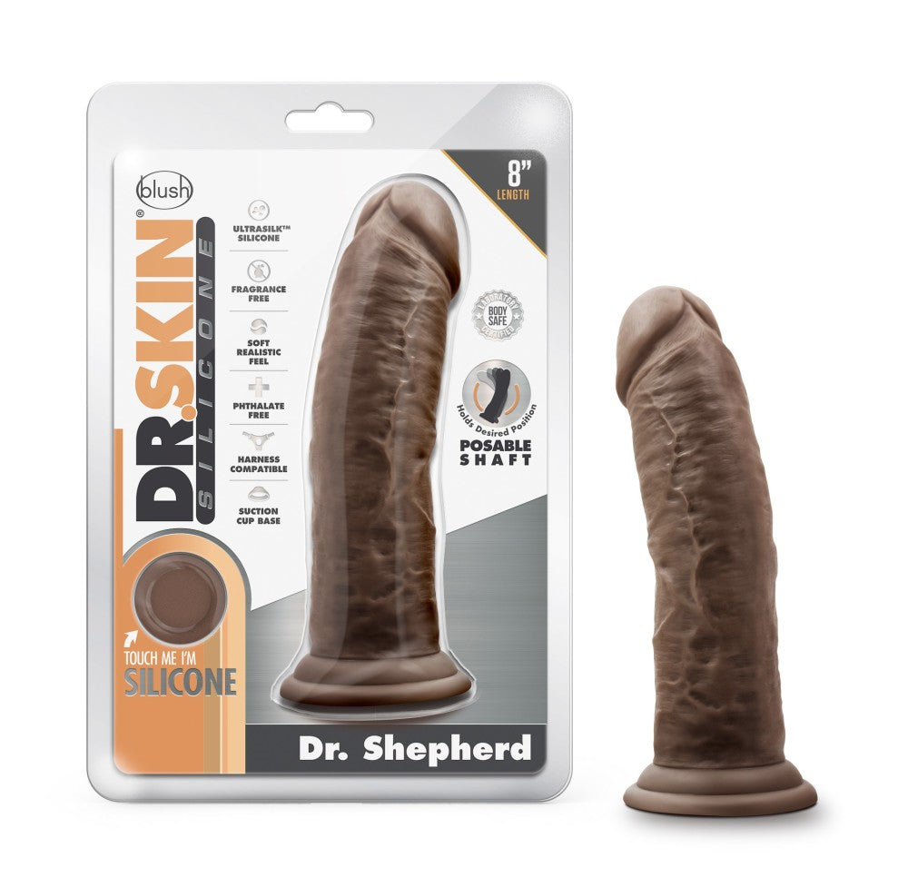 Dr. Skin Silicone By Blush® | Dr. Shepherd Realistic Chocolate 8-Inch Long Dildo With Suction Cup Base、mySite、bottomscart
