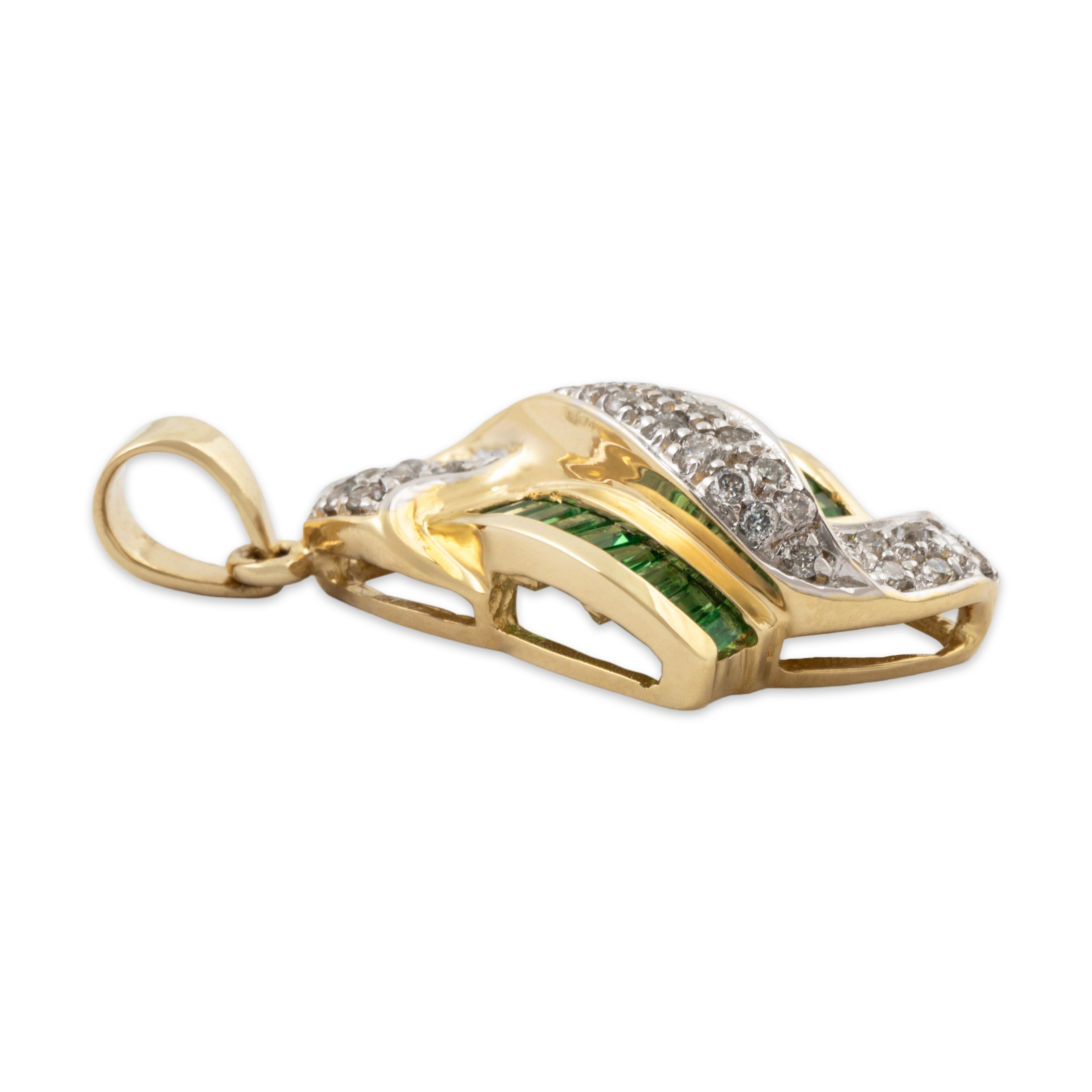 Vintage Large 14k Yellow Gold Chrome Diopside .39cttw Diamond Chic Pendant、mySite、hinf8tx79