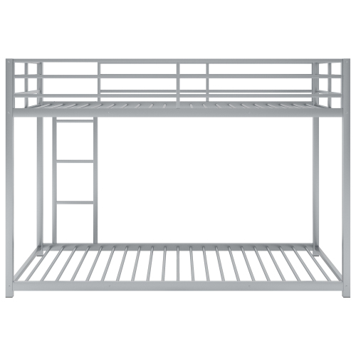 Full over Full Metal Bunk Bed, Low Bunk Bed with Ladder, Black(Old SKU:MF197034AAB)、、casual