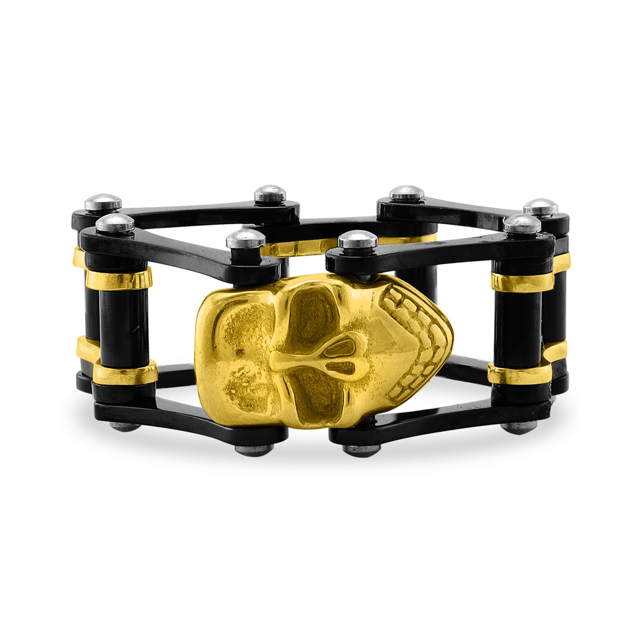 18K Gold PVD Coated Skull And Bike Chain Stainless Steel Ring / SCR3071、mySite、dreamappss