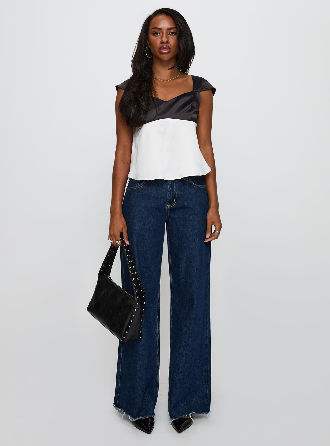 Think About It Cap Sleeve Top Black / White、mySite、solidvoid