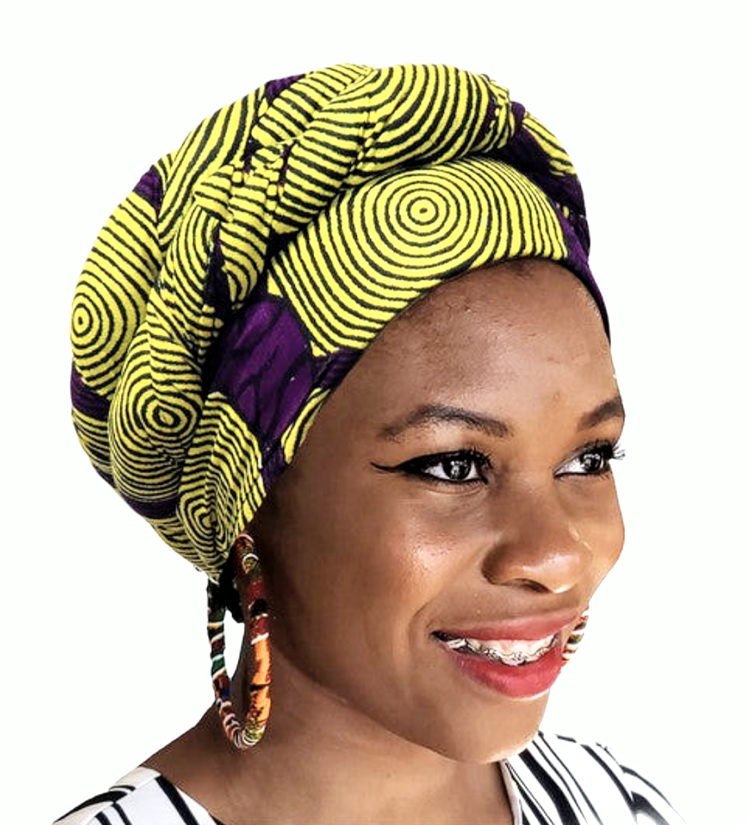 Yellow and Purple African Print pre-tied Modupe hat-DP3775PT、mySite、solidvoid