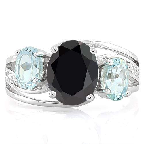 Black Sapphire Blue Topaz and Diamond Accent Ring Sterling Silver、mySite、g9winljtr