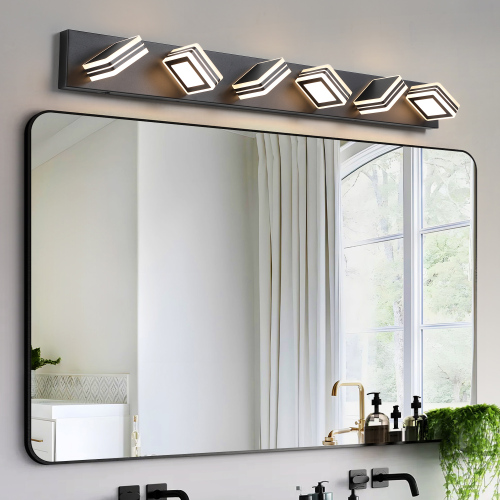 (Same as W134070915/L2004) 32" Modern Black 5-Light LED Vanity Light, Square Acrylic Lampshades Wall Mount Fixture for Bathroom, Mirror Lighting、、eastwooduniform
