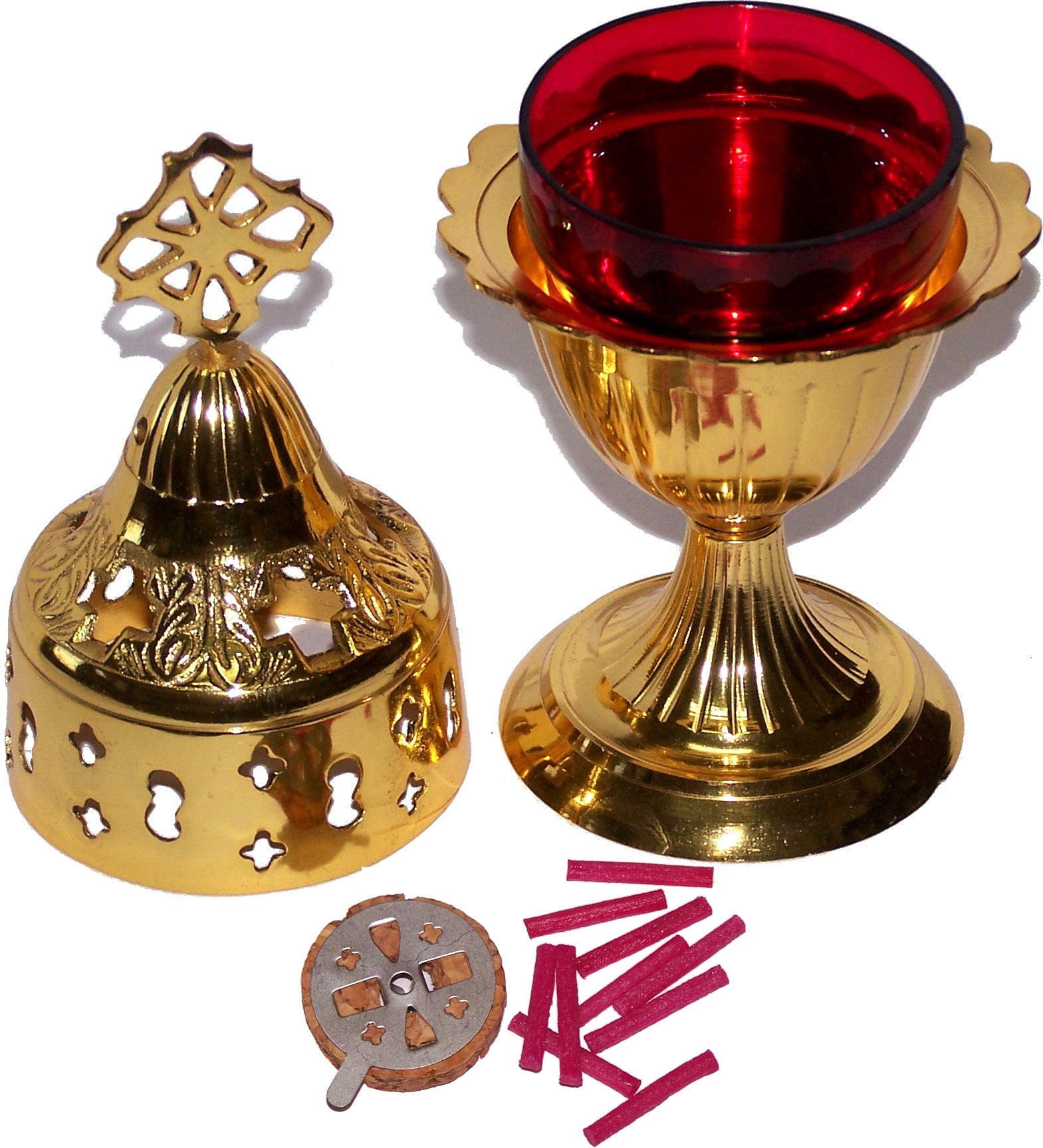 Holy Land Market Brass Oil Lamp - Church Supplies and Accessories - with Oil Glass Cup and Wicks and Floaters、mySite、topwebapps