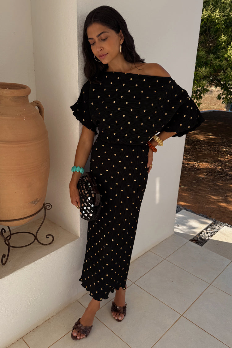 Black Tilly Plisse Dress with Gold Fleck、mySite、solidvoid