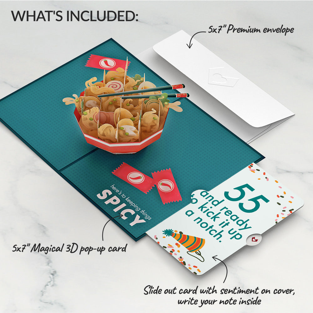 Send Noods Spicy Birthday Pop-Up Card and 55th Kick It Up Sentiment Set、mySite、solidvoid