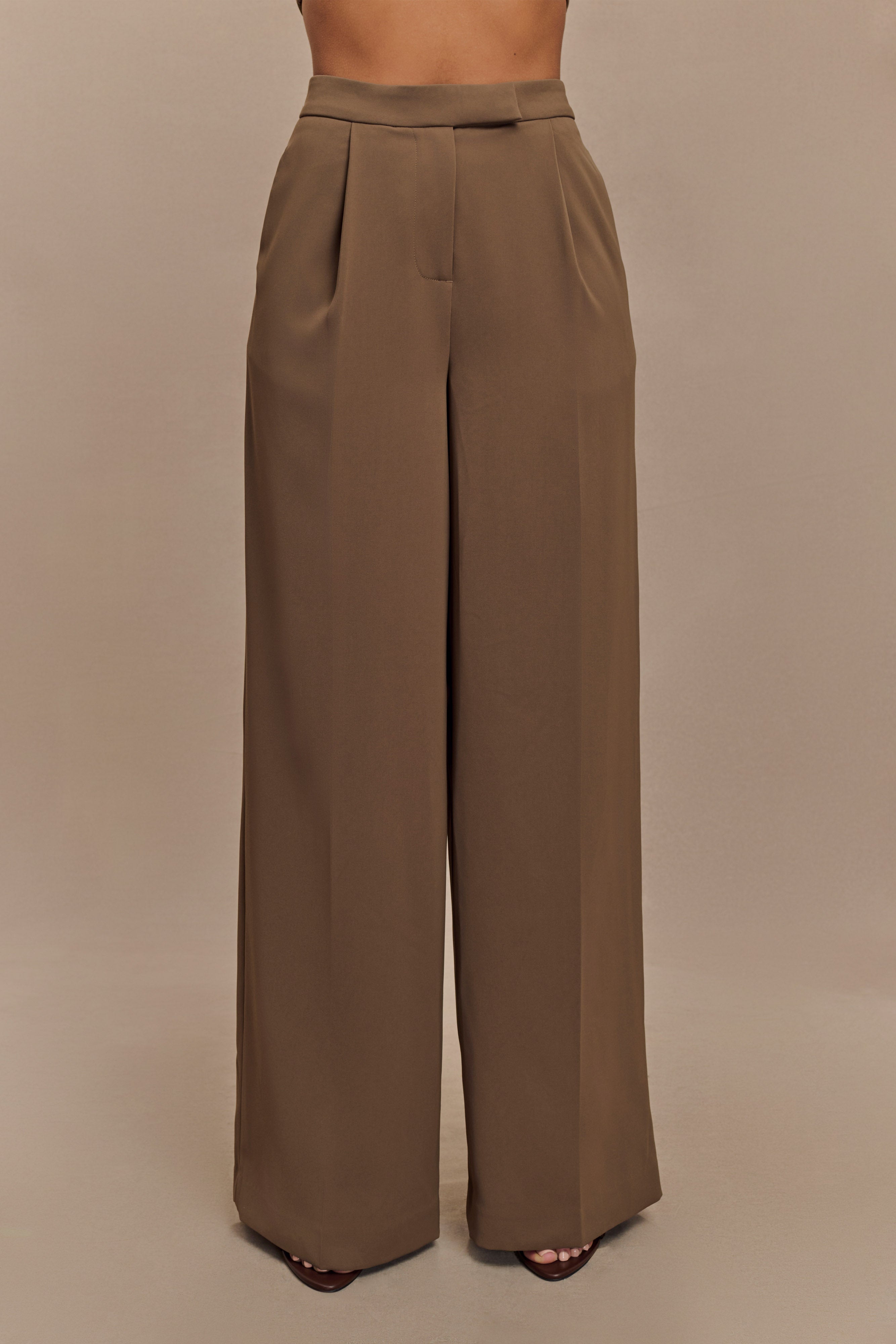 Faith Suiting Wide Leg Pant - Cacao Brown、mySite、solidvoid