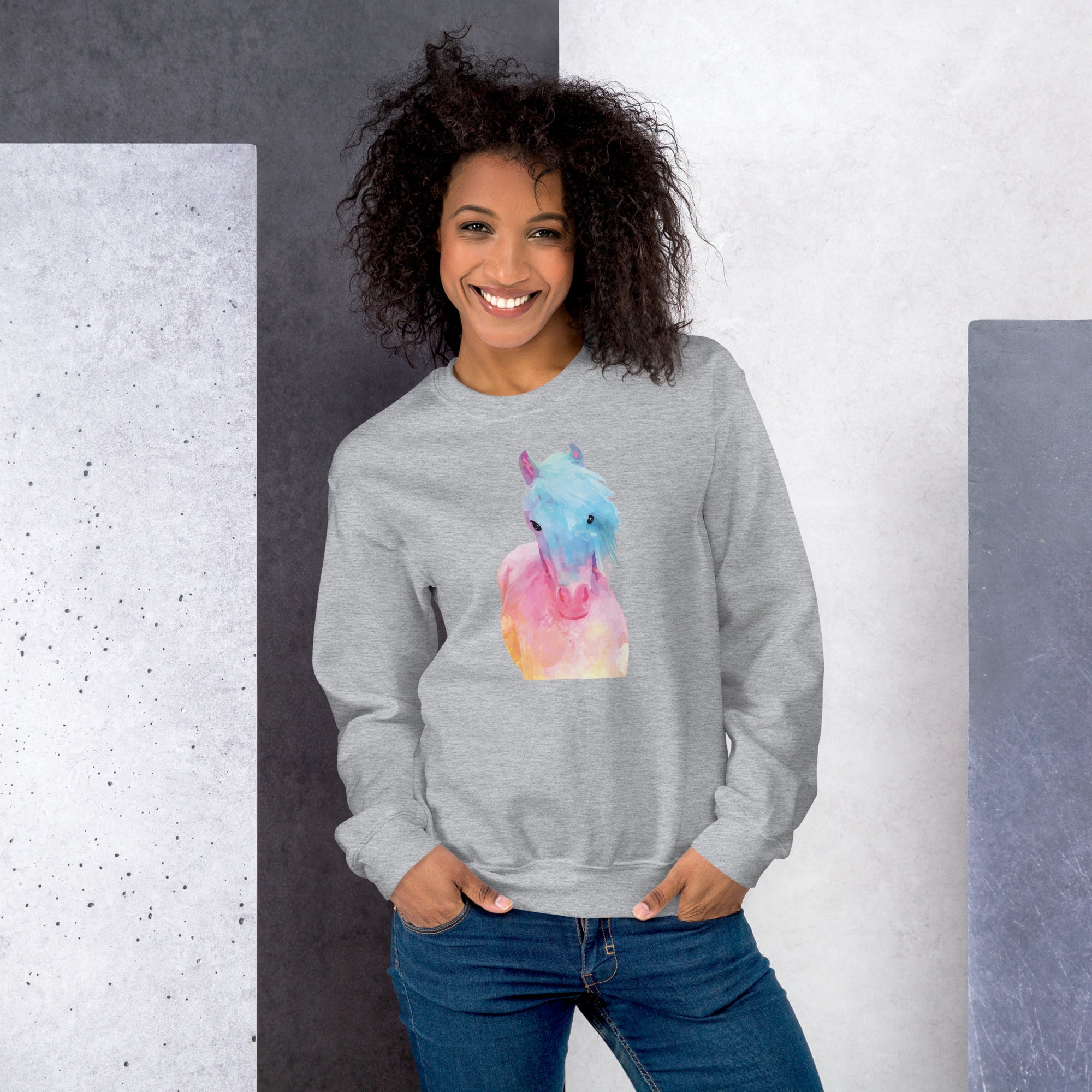 Horse in Sweet Pastels Crewneck Sweatshirt、mySite、camillekostekn