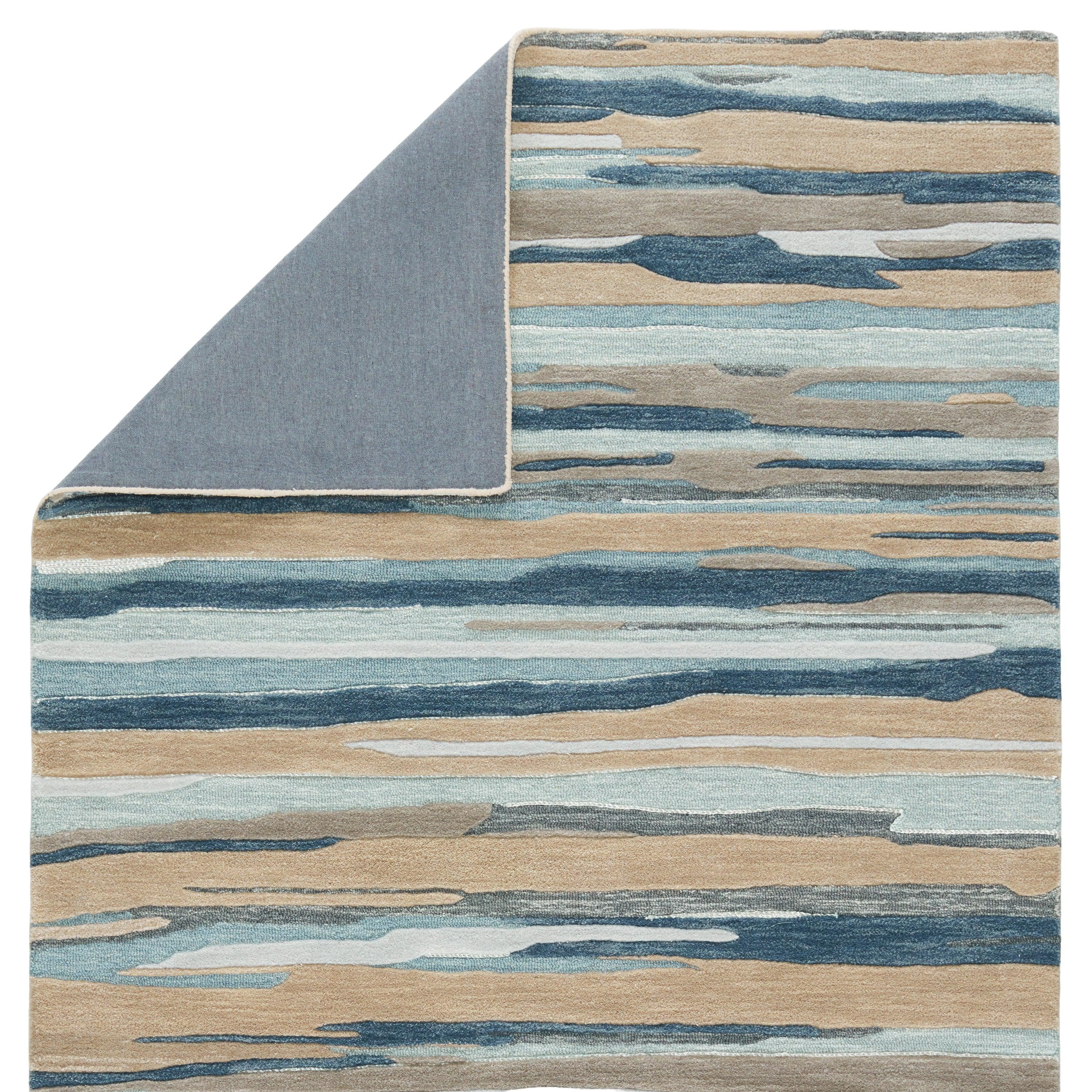Rhine Handmade Striped Blue Beige Area Rug、mySite、gigharbornorthrealestate