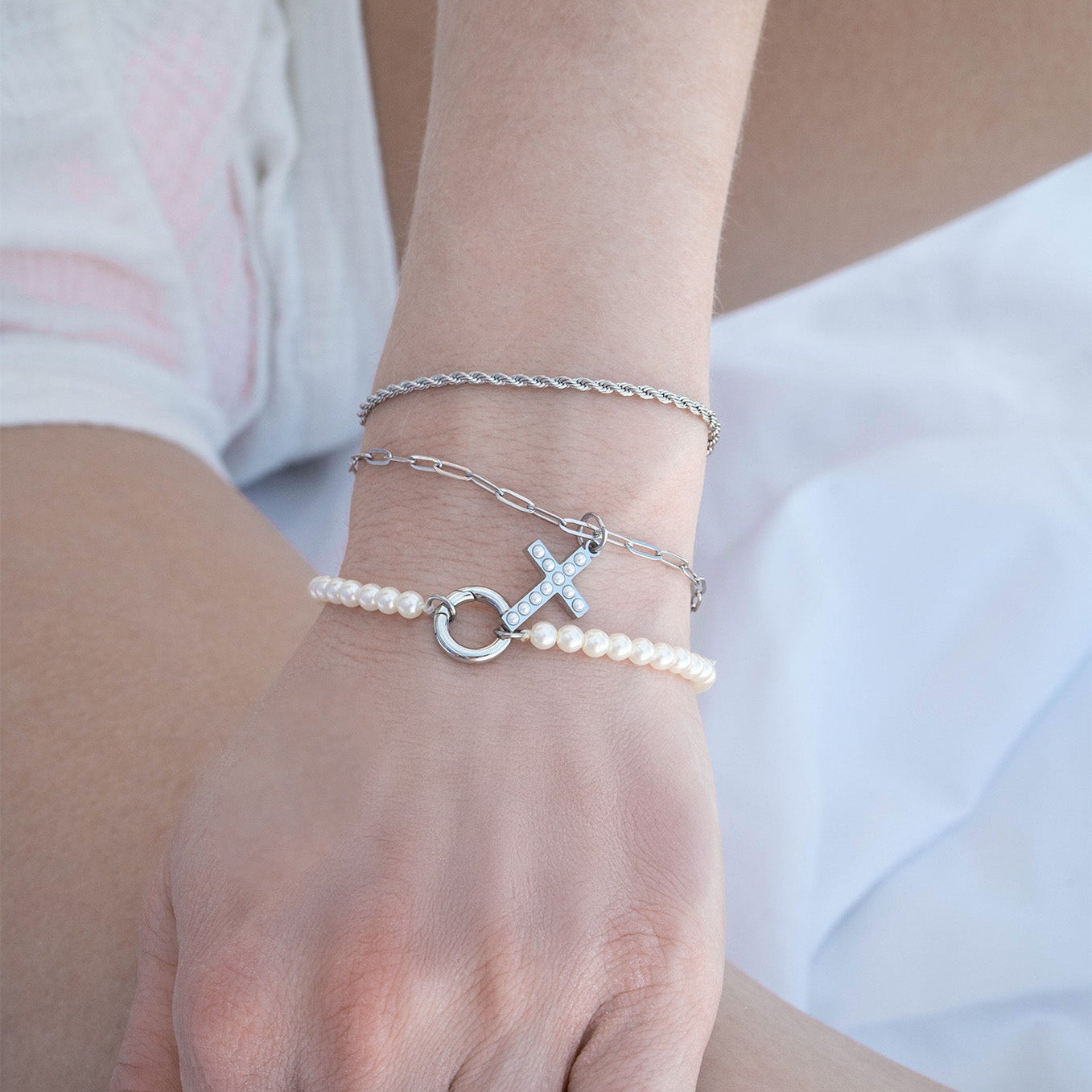 18K Gold PVD Stainless Steel Pearl Cross Charm / PDL0252、mySite、dreamappss