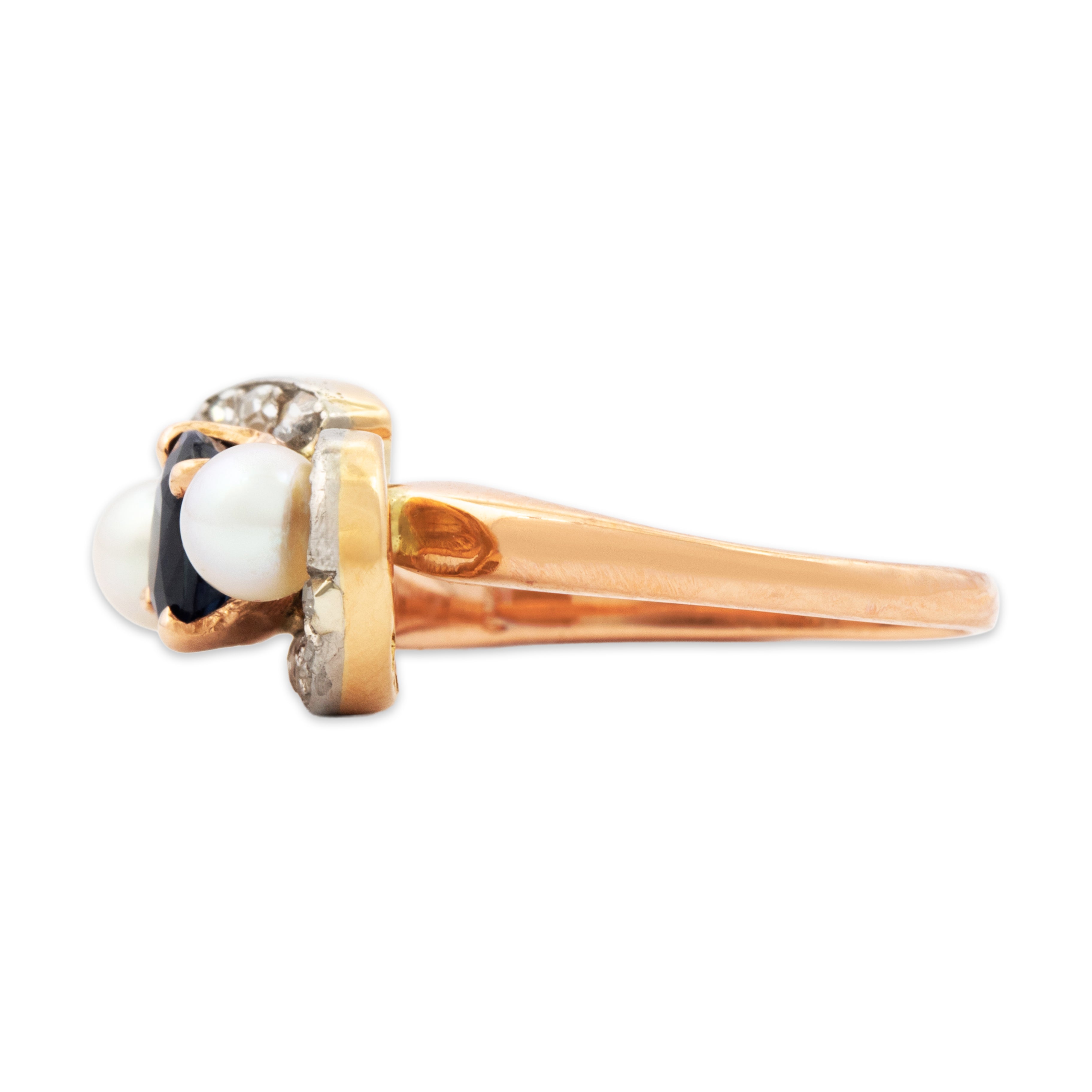 Antique Edwardian 18k Rosy Yellow Gold & Platinum Sapphire Diamond Pearl Ring、mySite、hinf8tx79