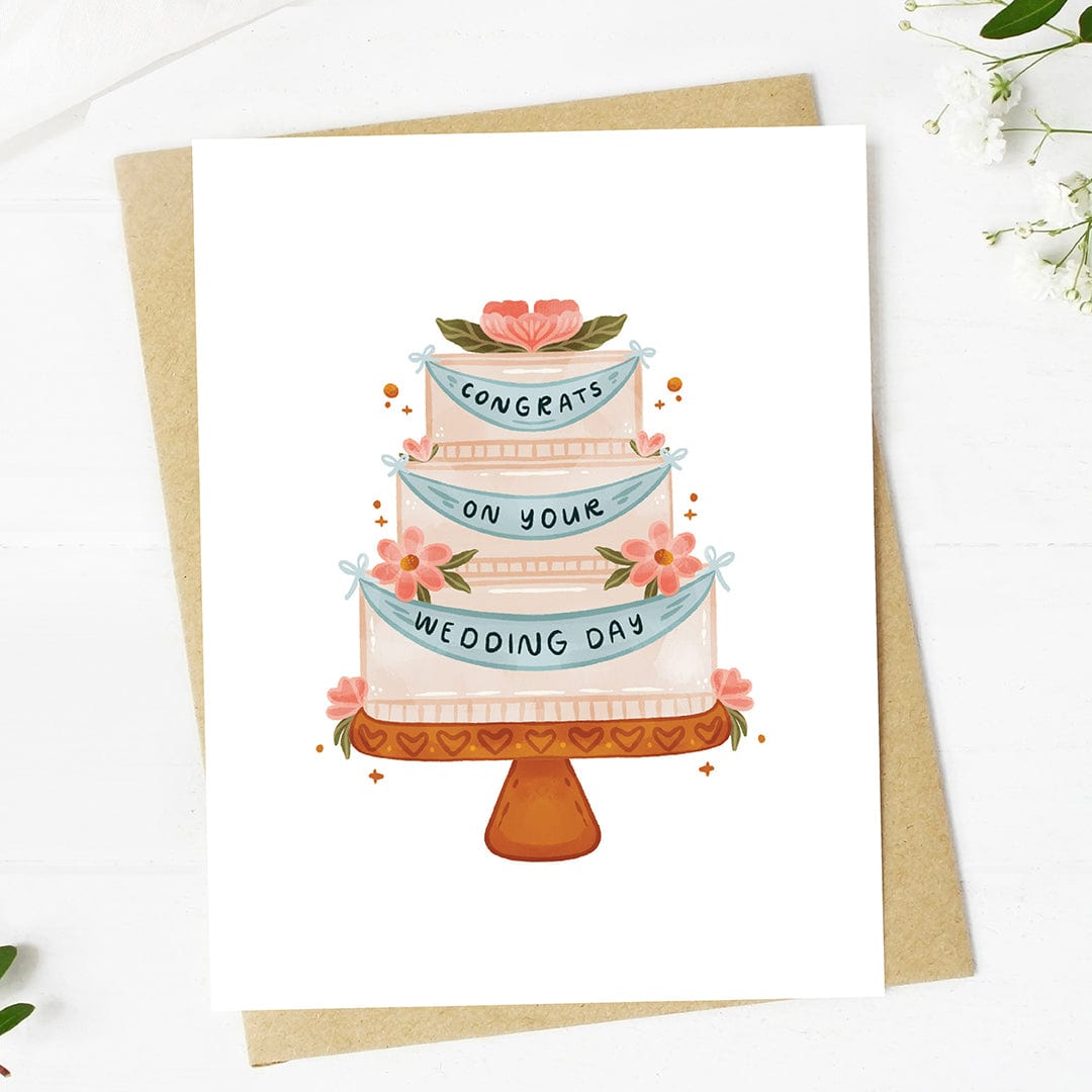  Congrats on your wedding day Wedding Cake With Banner Card、mySite、elrpsem3k