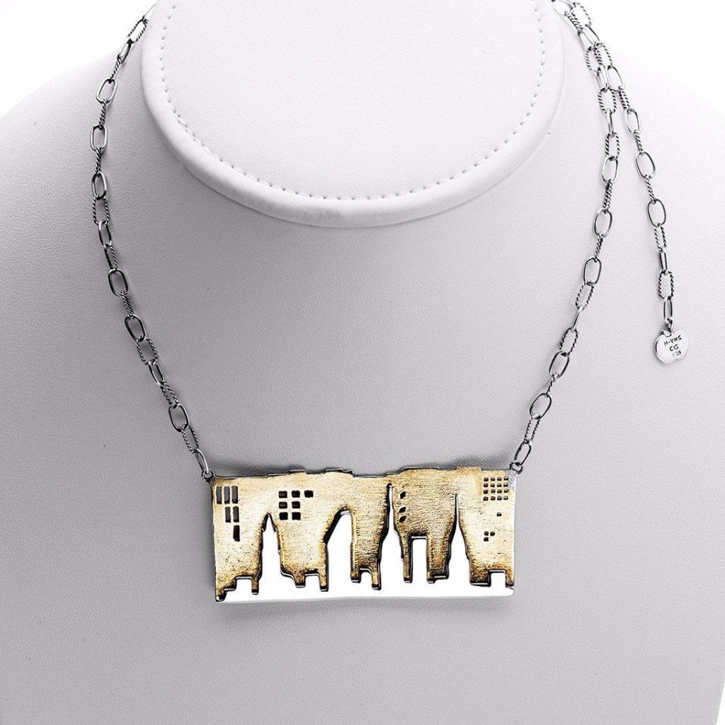 NYC Skyline That Never Sleeps Sterling Silver or Brass Necklace、mySite、topwebapps