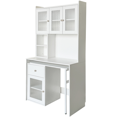 Home Office Computer Desk with Hutch, Antiqued White finish、、casual