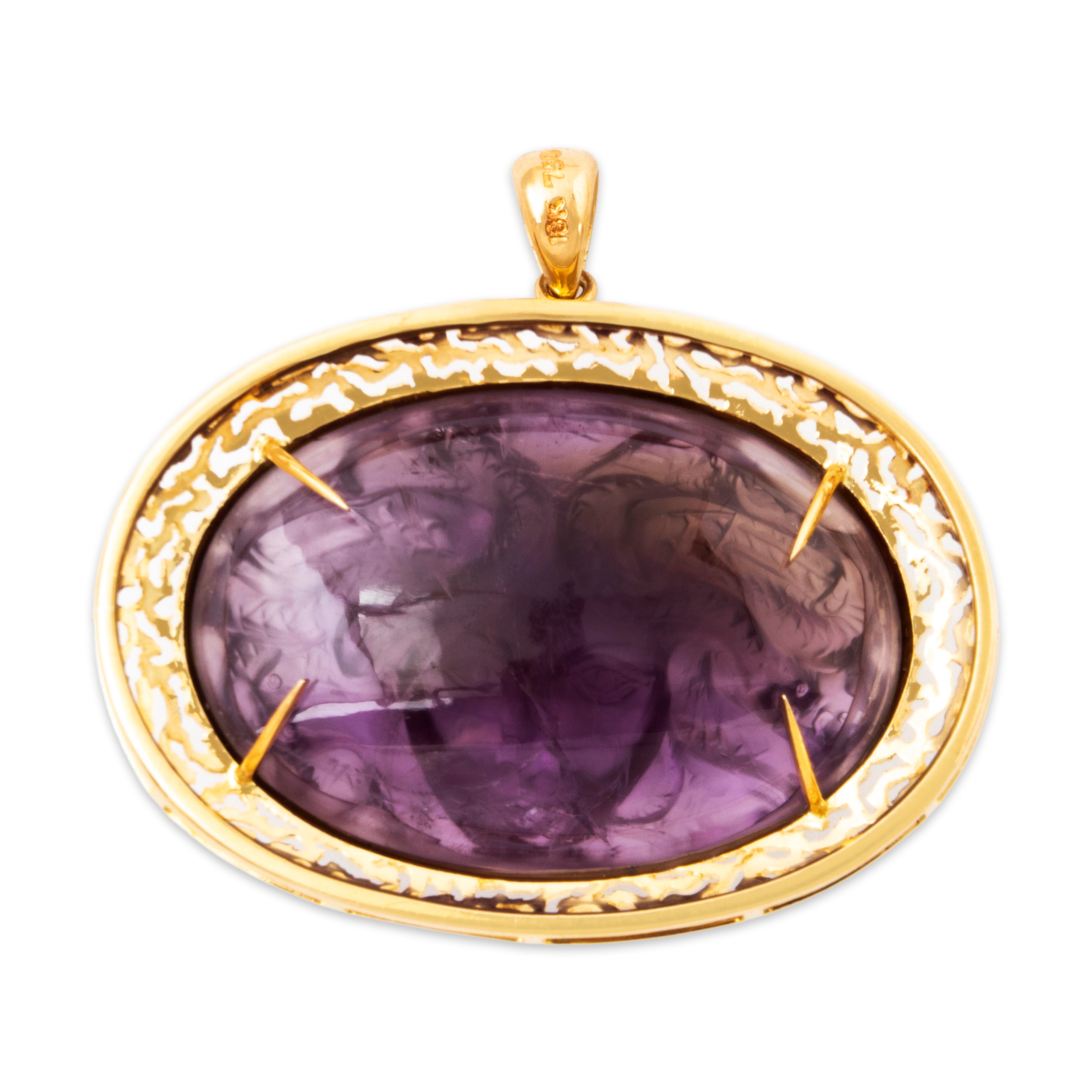 Vintage Oversized 18k Yellow Gold 95ct Amethyst Diamond Carved Medusa Pendant、mySite、hinf8tx79