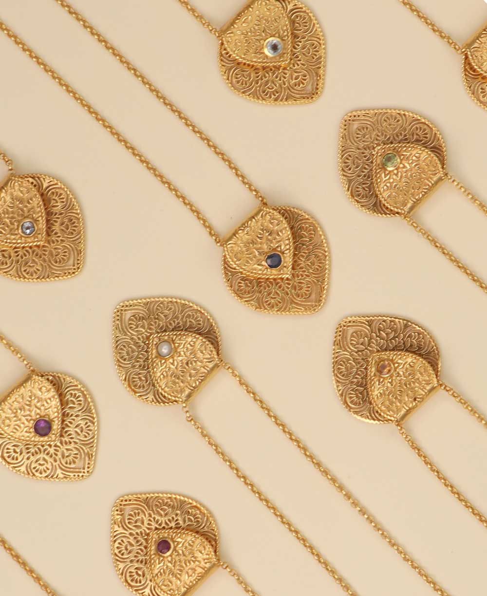 Birthstone Gemstone Gold Plated Brass Lotus Petal Mandala Necklace、mySite、topwebapps