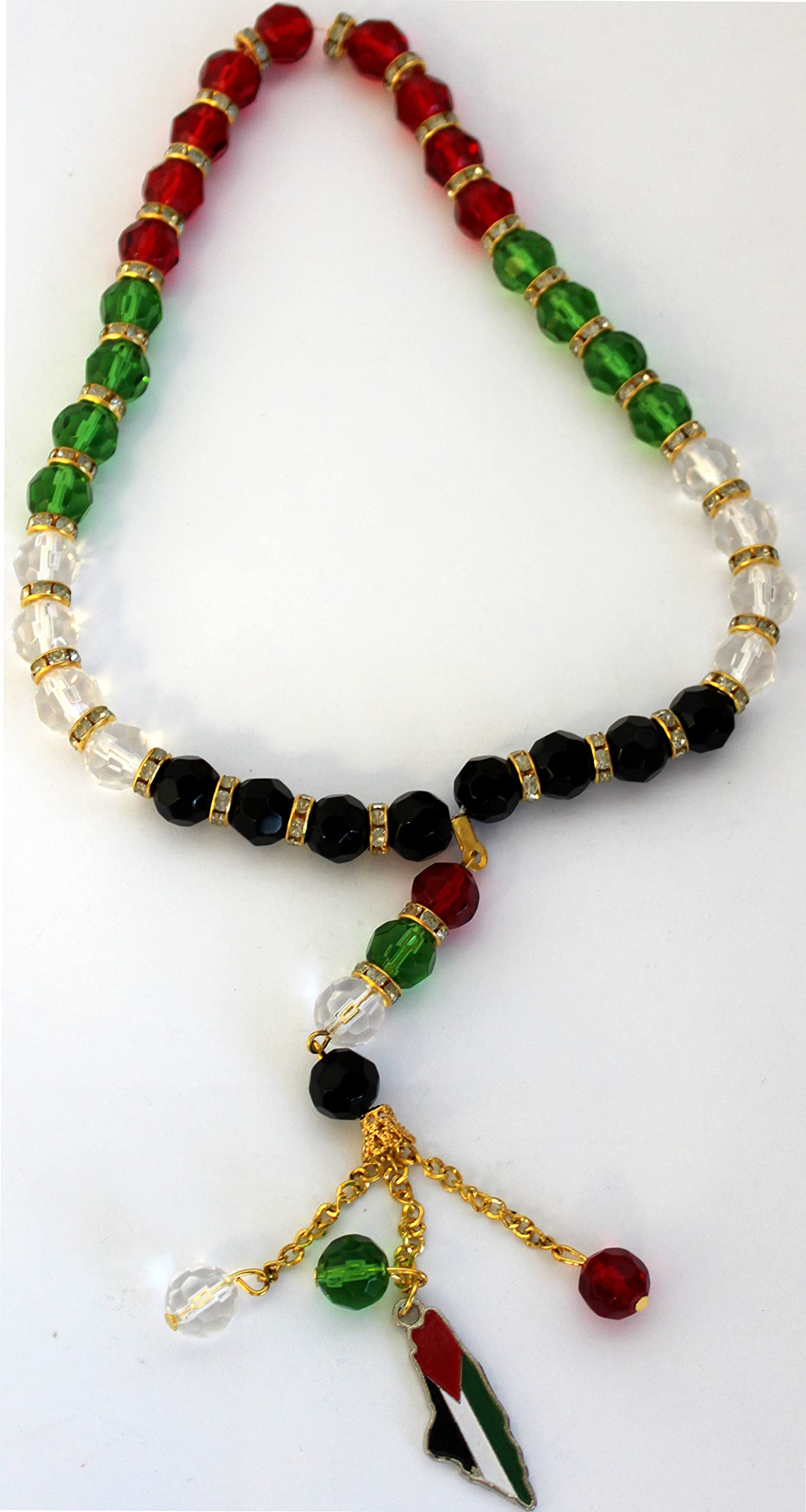 Holy Land Market Palestine Flag Heavy Glass Beads with Flag as Shown - Masbaha with Flag (12 Inches) (Gold)、mySite、topwebapps