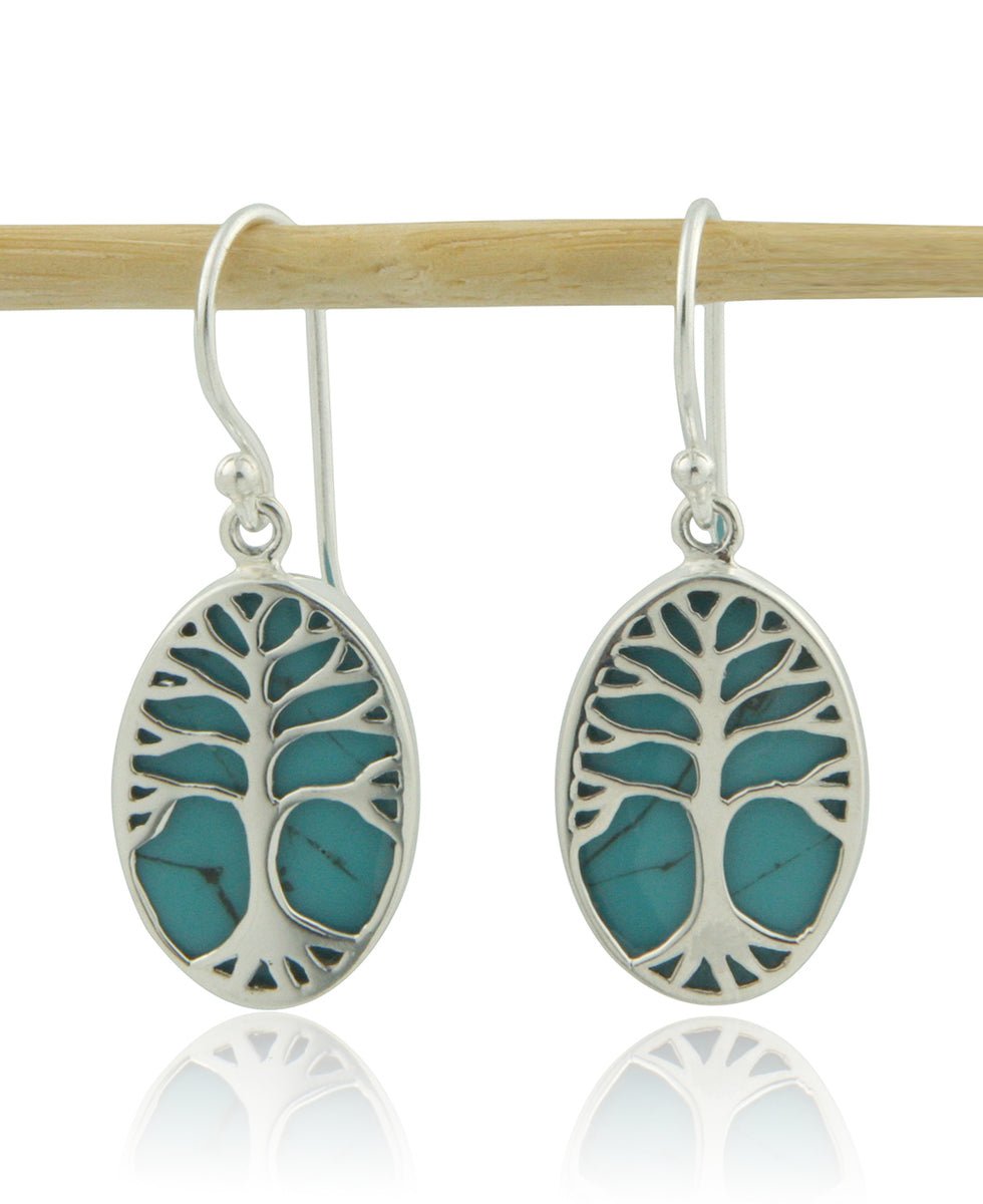 Sterling Silver Tree of Life Reconstituted Turquoise Earrings、mySite、topwebapps
