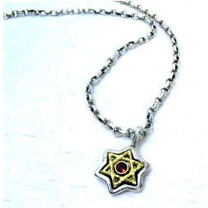 Michael Bromberg Silver and 14K Gold Star of David with Garnet、mySite、topwebapps