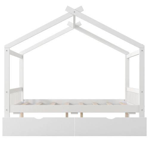 Twin Size House Platform Bed with Headboard and Footboard,Roof Design,Natural、、casual