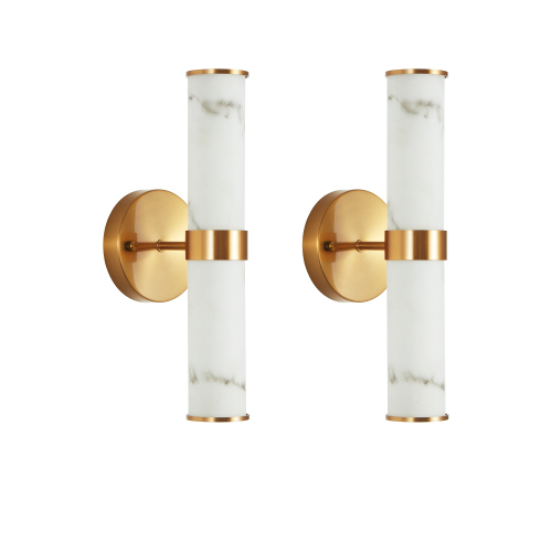 Resin Imitation Marble and Chrome Wall Sconce, Set of 2,Modern Vertical Light Fixture for Bathrooms, Hallways, and Bedrooms (Only Indoor)、、eastwooduniform
