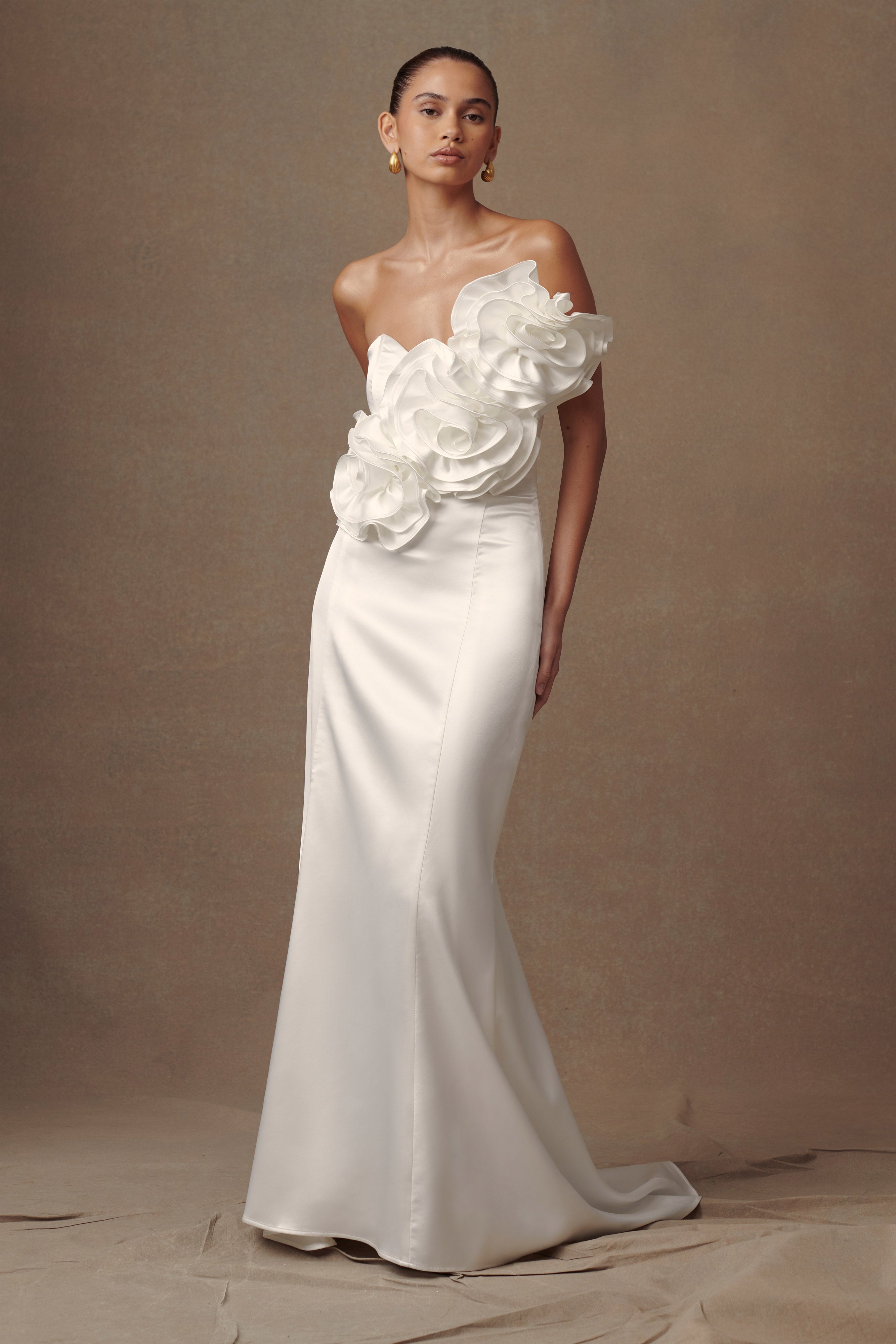 Olivia Strapless Satin Rose Wedding Gown - White、mySite、solidvoid