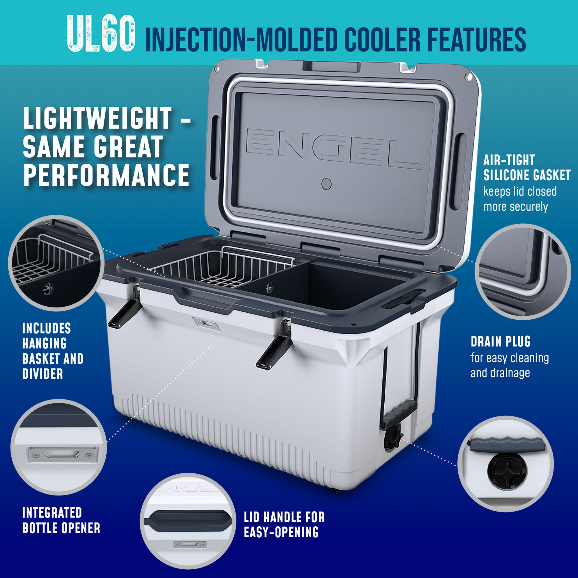 ENGEL 60QT UltraLite Injection-Molded Cooler With Wire Basket and Divider、mySite、noshort