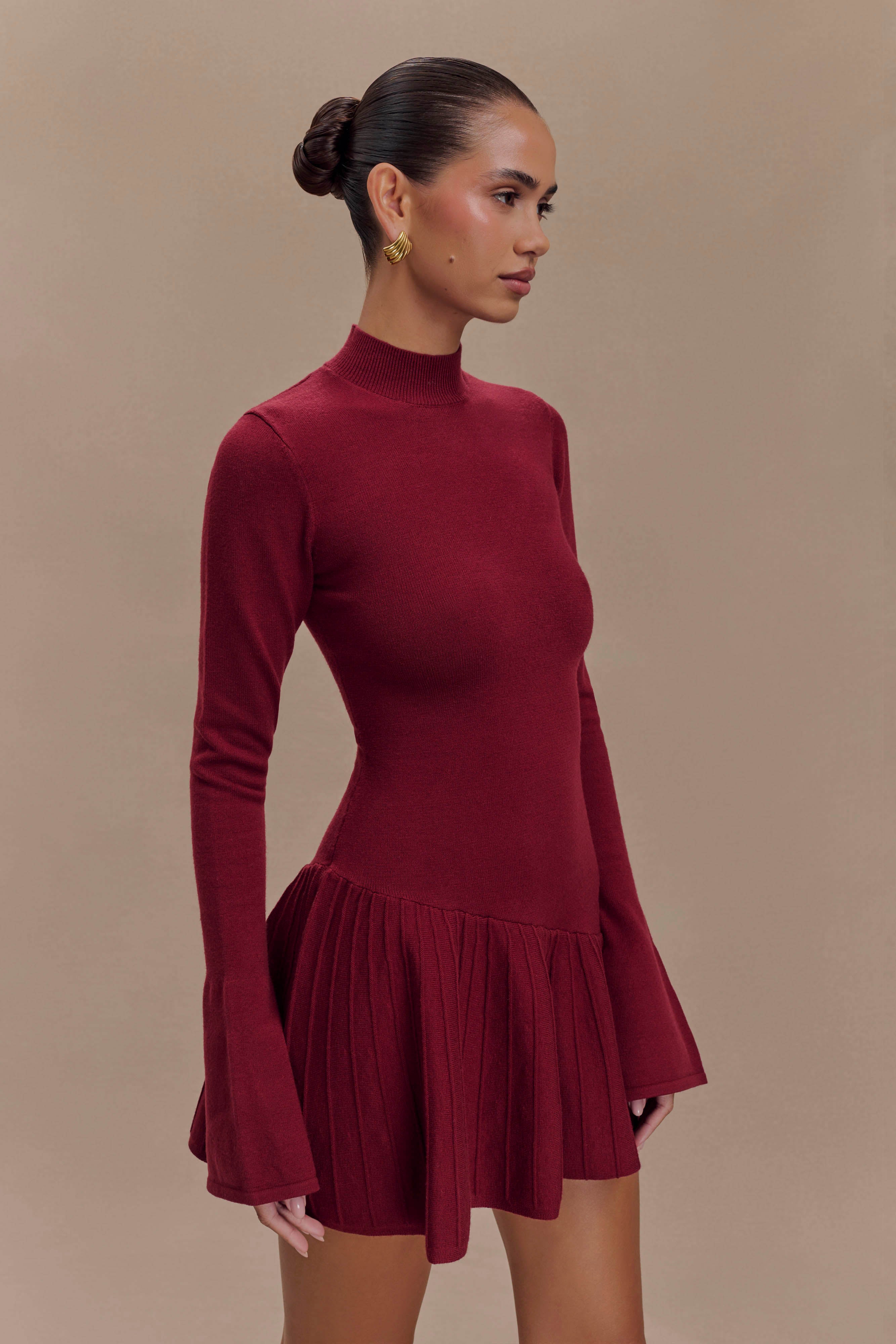 Blair Knit Mini Dress With Pleats - Merlot、mySite、solidvoid