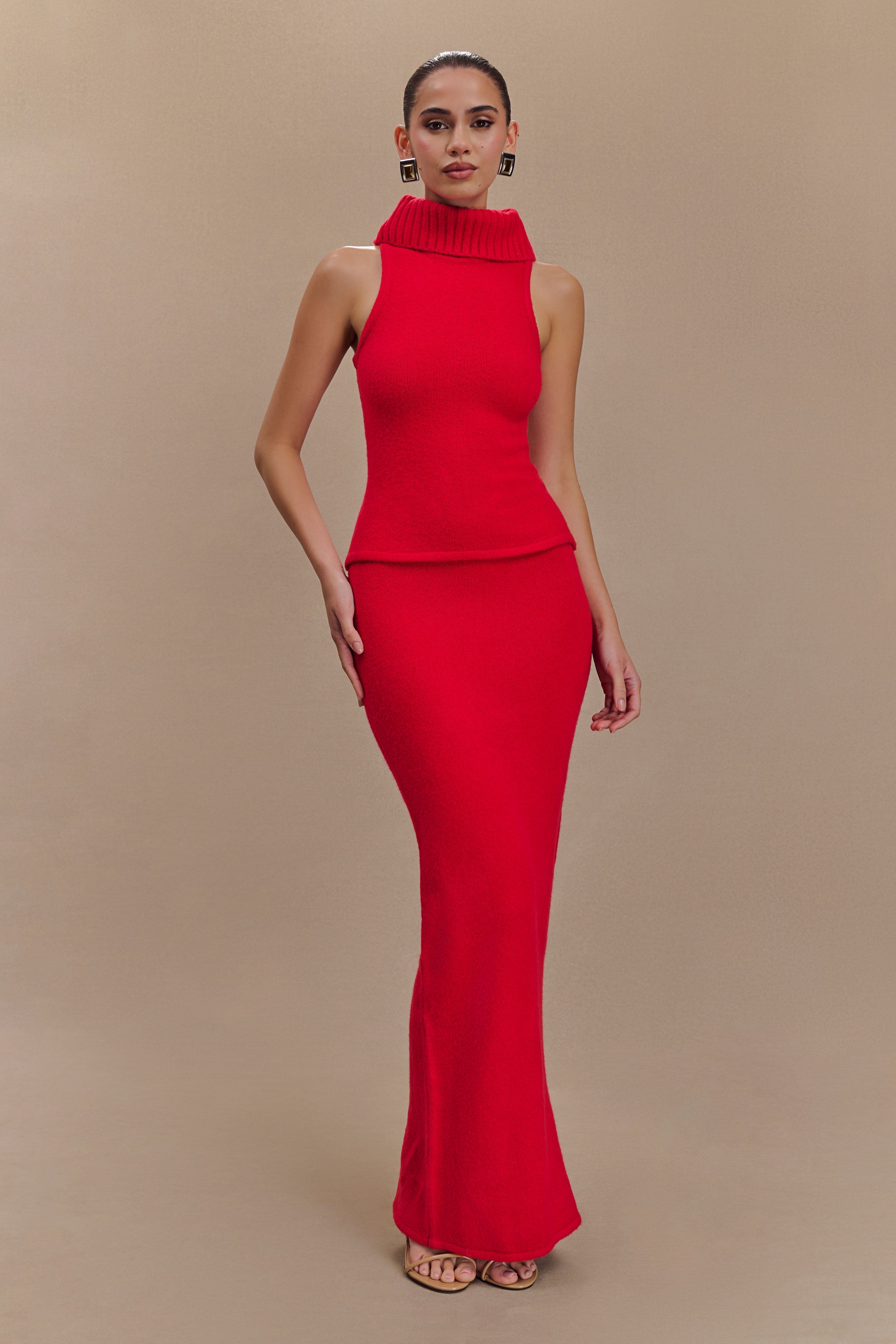 Elise Roll Neck Knit Top - Red、mySite、solidvoid