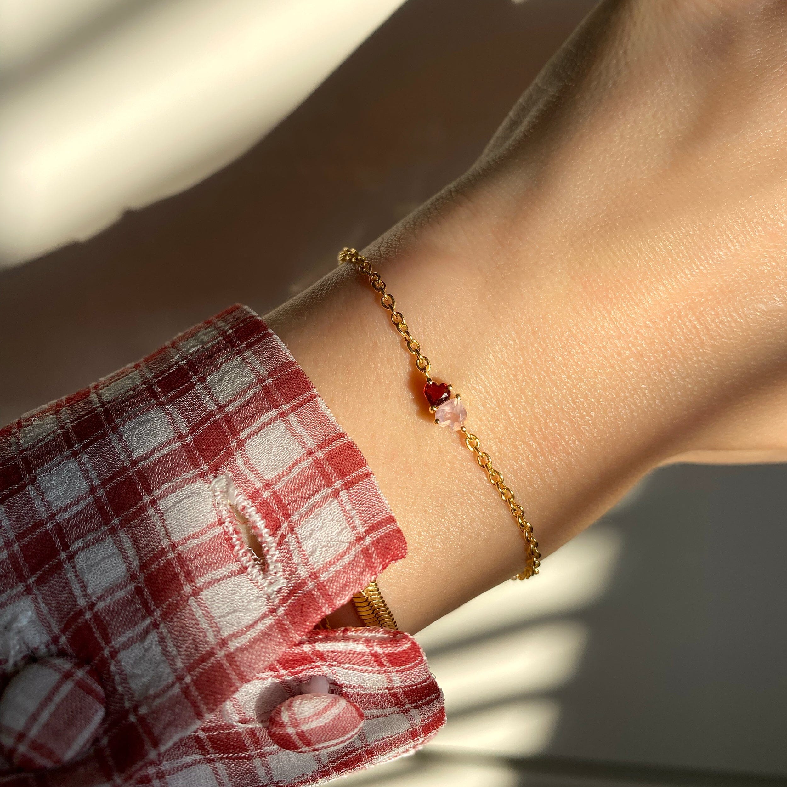 Rose Quartz & Garnet - Toi Et Moi Bracelet (Hearts)、mySite、hinf8tx79