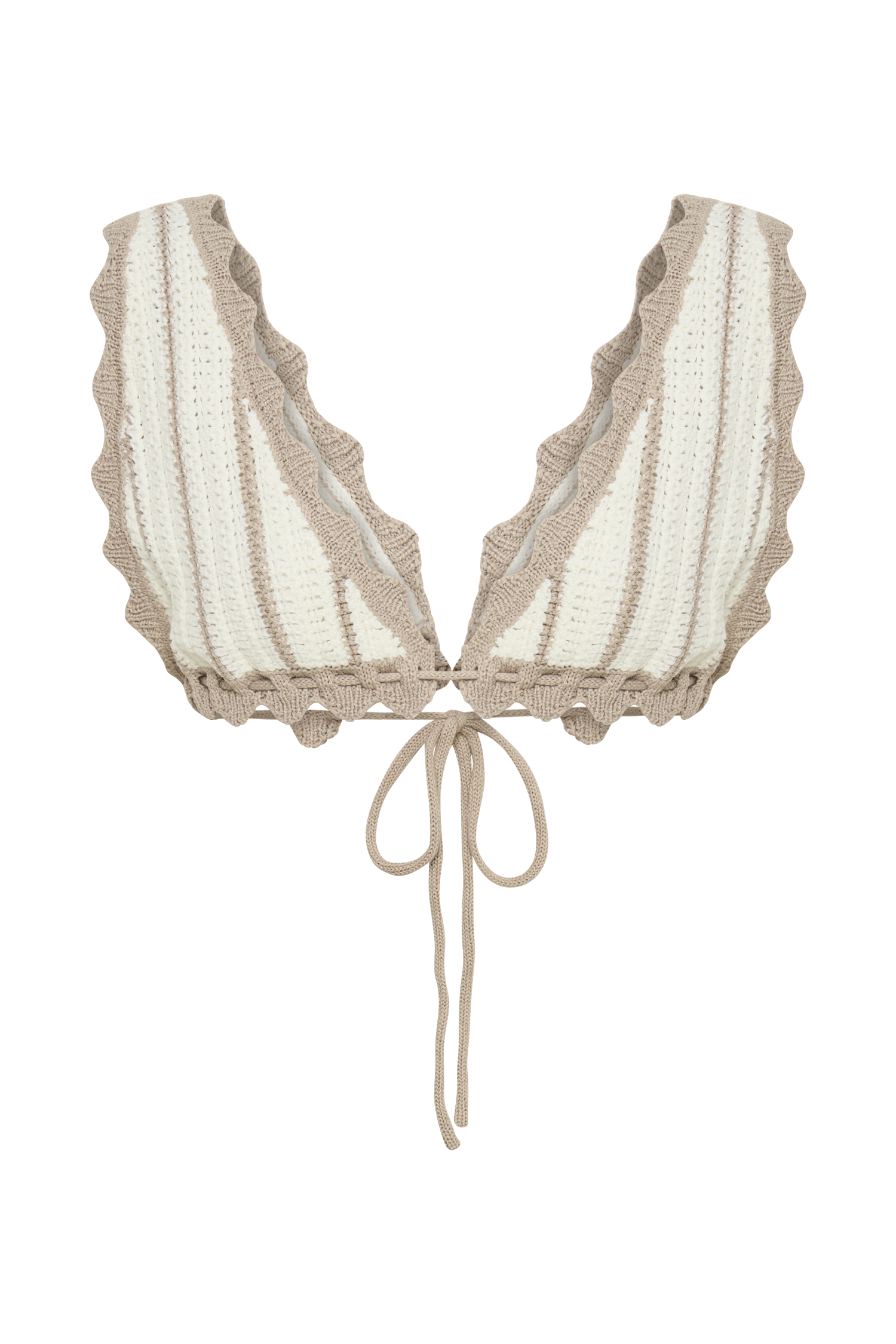 Jadia Contrast Crochet Bralette - Taupe/White、mySite、solidvoid