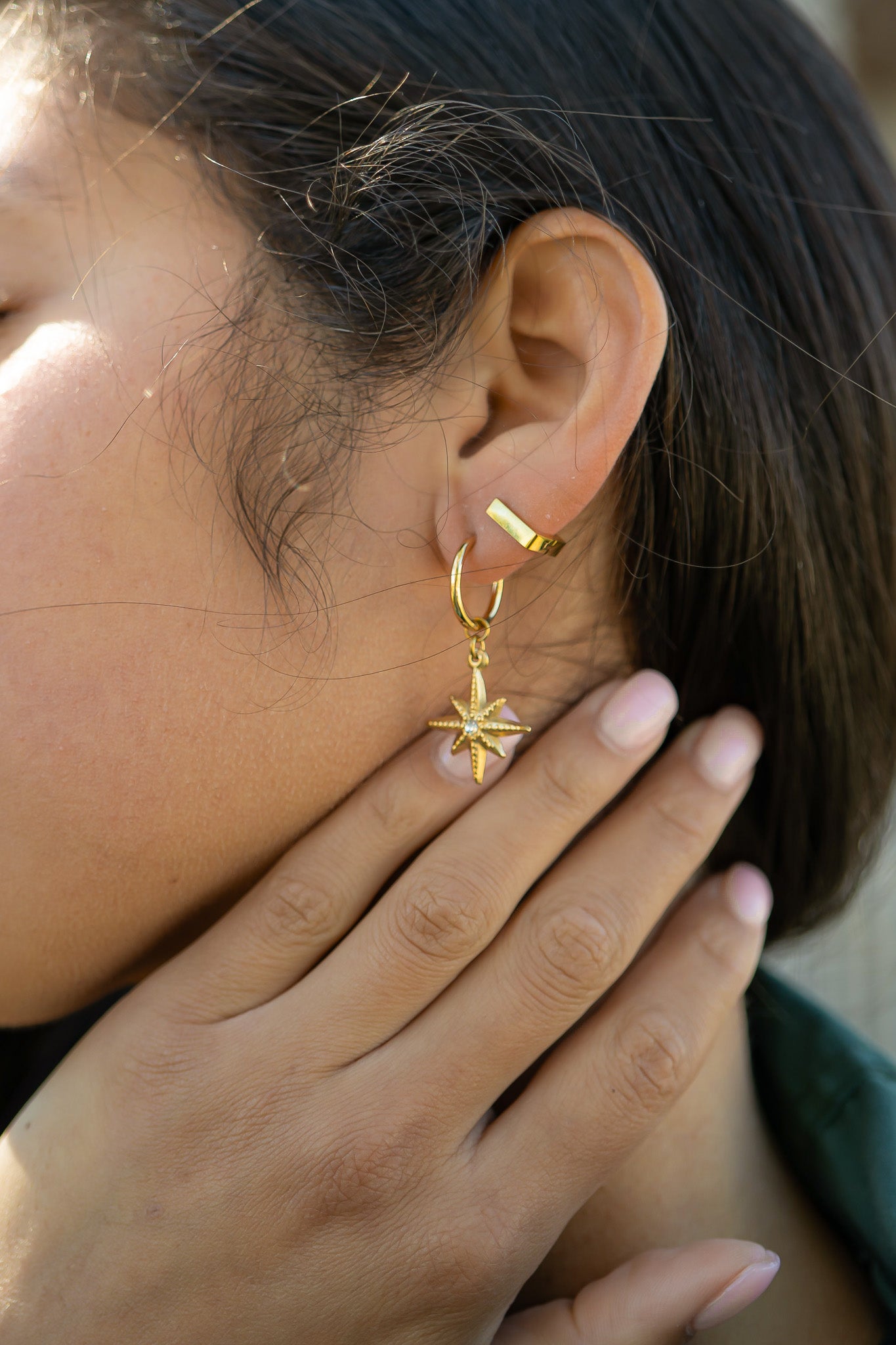 18K Gold PVD Stainless Steel Square Huggie Earrings / ERJ0011、mySite、dreamappss