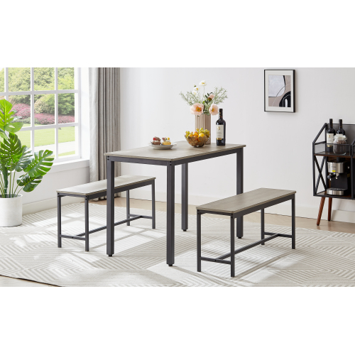 Dining Table Set, Bar Table with 2 Dining Benches, Kitchen Table Counter with Chairs, Industrial for Kitchen Breakfast Table, Living Room, Party Room, Grey and Black,43.3″L x 23.6″W x 29.9″H、、casual