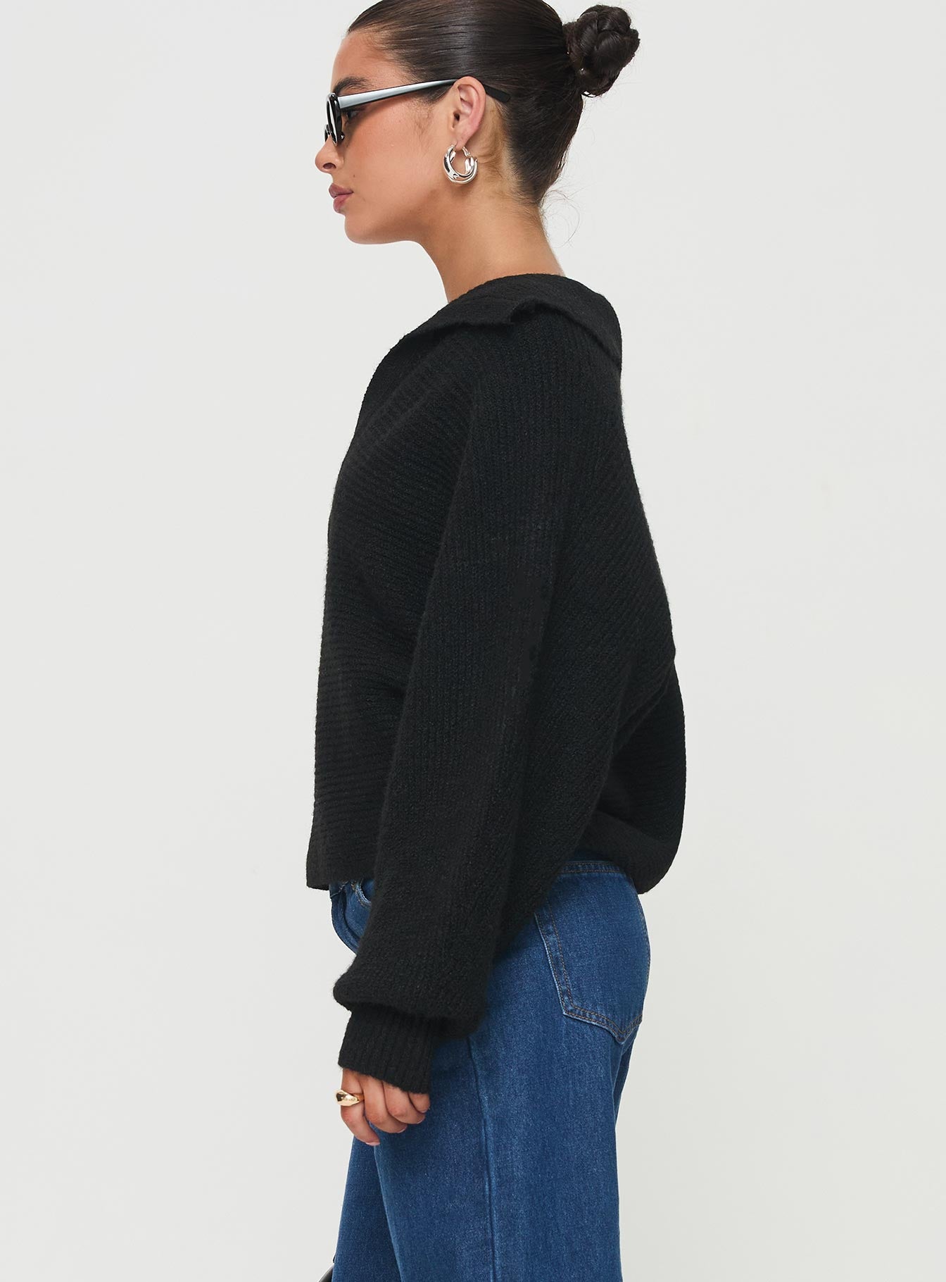 Bella Notched Neck Sweater Black、mySite、solidvoid