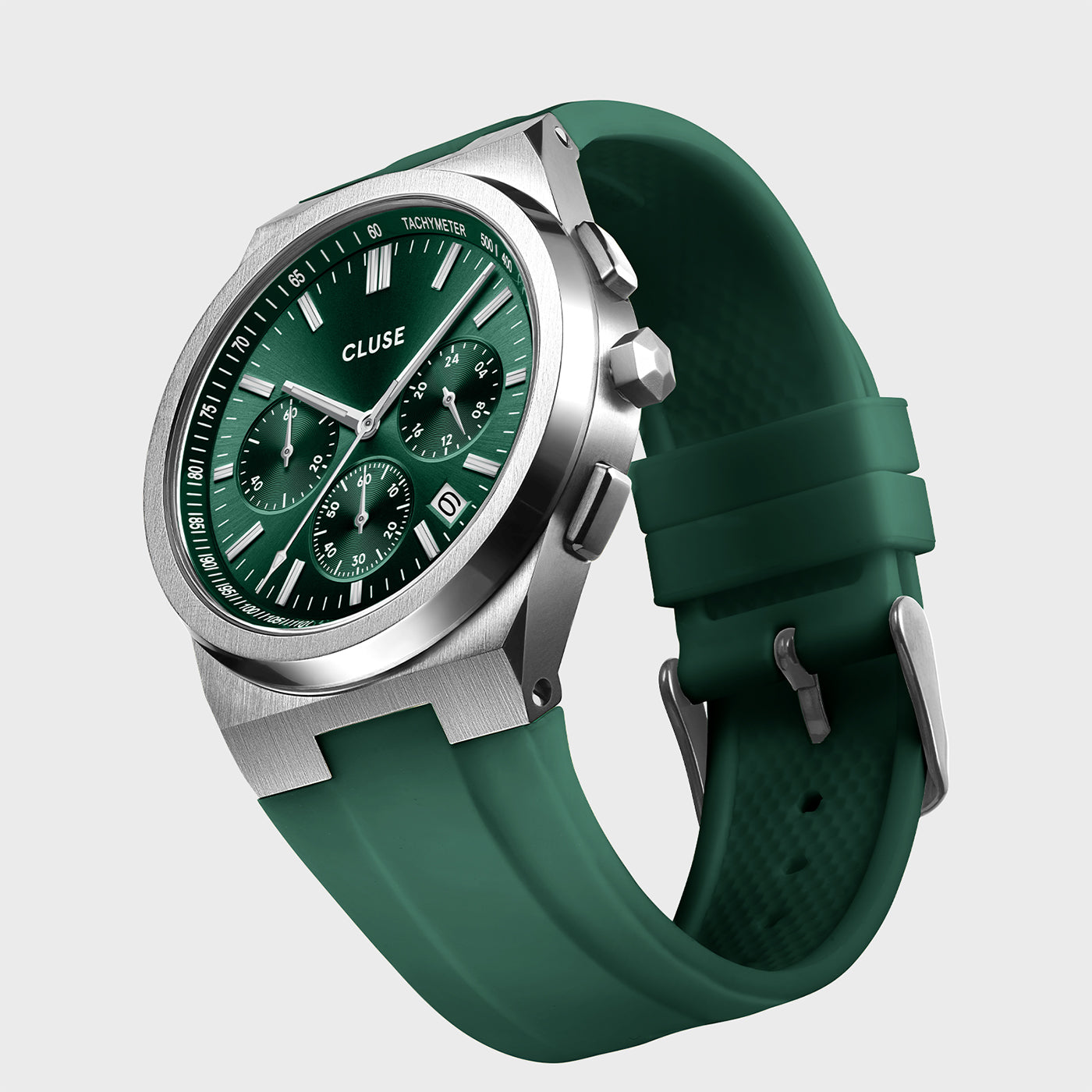  Vigoureux Chrono Watch Silicone Green, Silver Colour